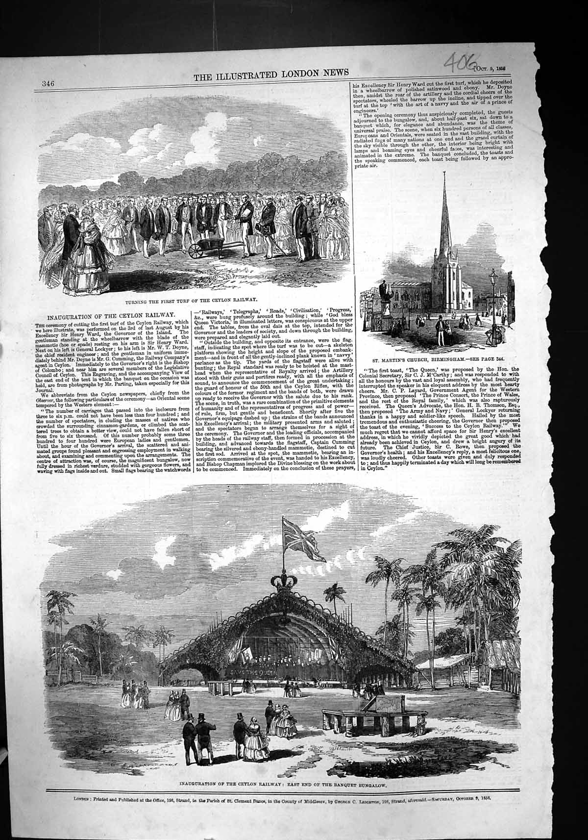 Old 1858 Ceylon Railway Banquet Bungalow Turning Turf St. Martin'S Ch Victorian