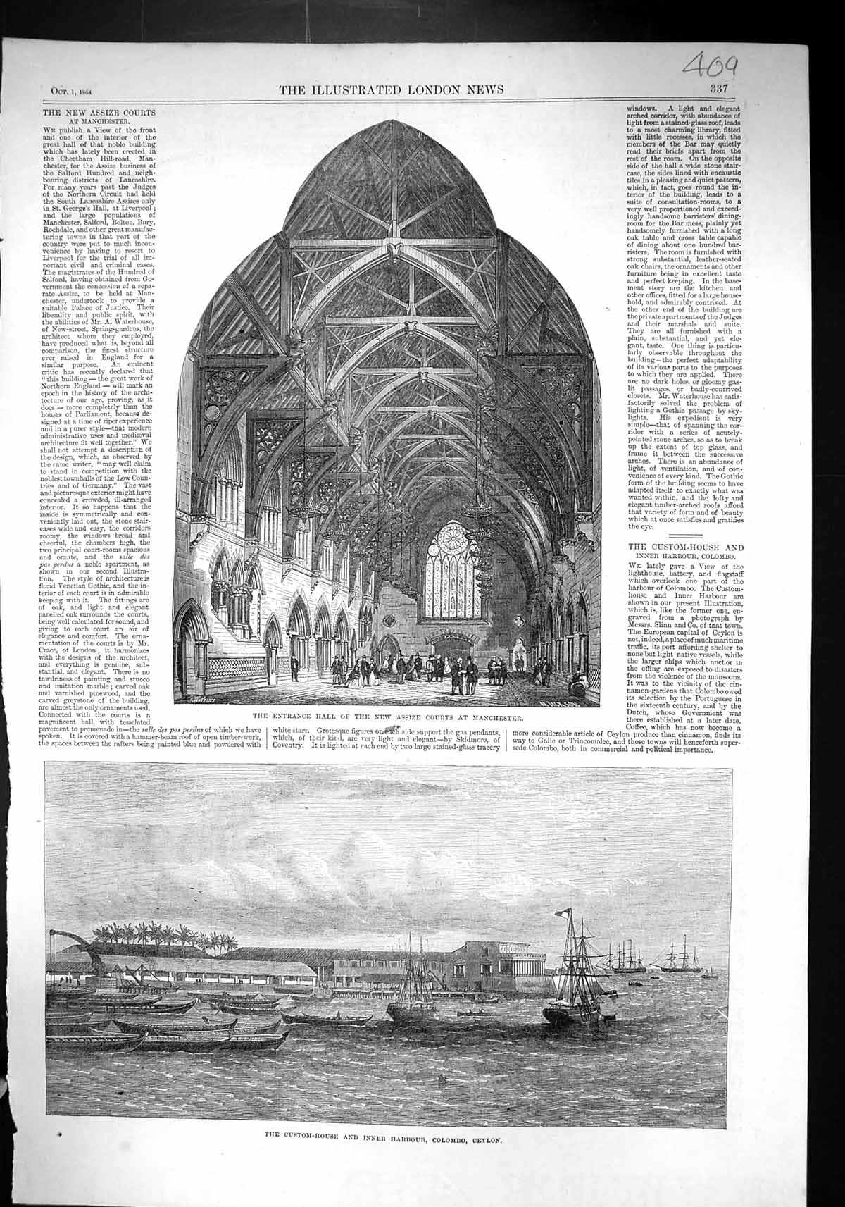 Old 1864 Custom-House Harbour Colombo Ceylon Hall Assize Courts Manch Victorian