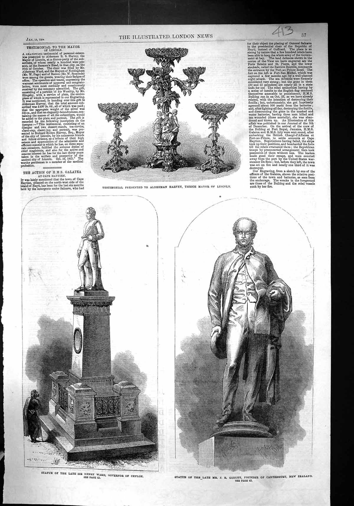 Old 1866 Statue Godley Canterbury Henry Ward Ceylon Alderman Harvey L Victorian