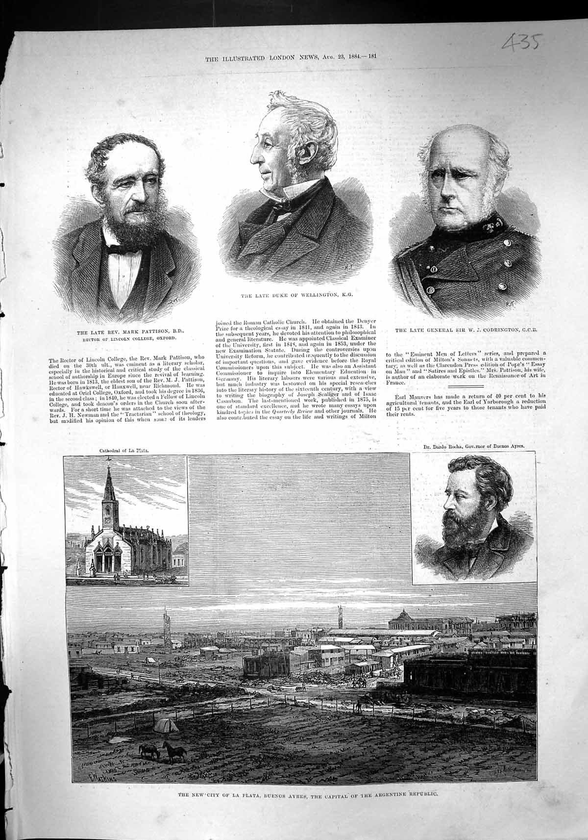 Old 1884 La Plata Buenos Ayres Argentine Mark Pattison Duke Wellingto Victorian