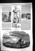 Old Print 1857 Statue Poet Moore Dublin Bognor Sussex Tomb Gsmith Wig-Sh 19th