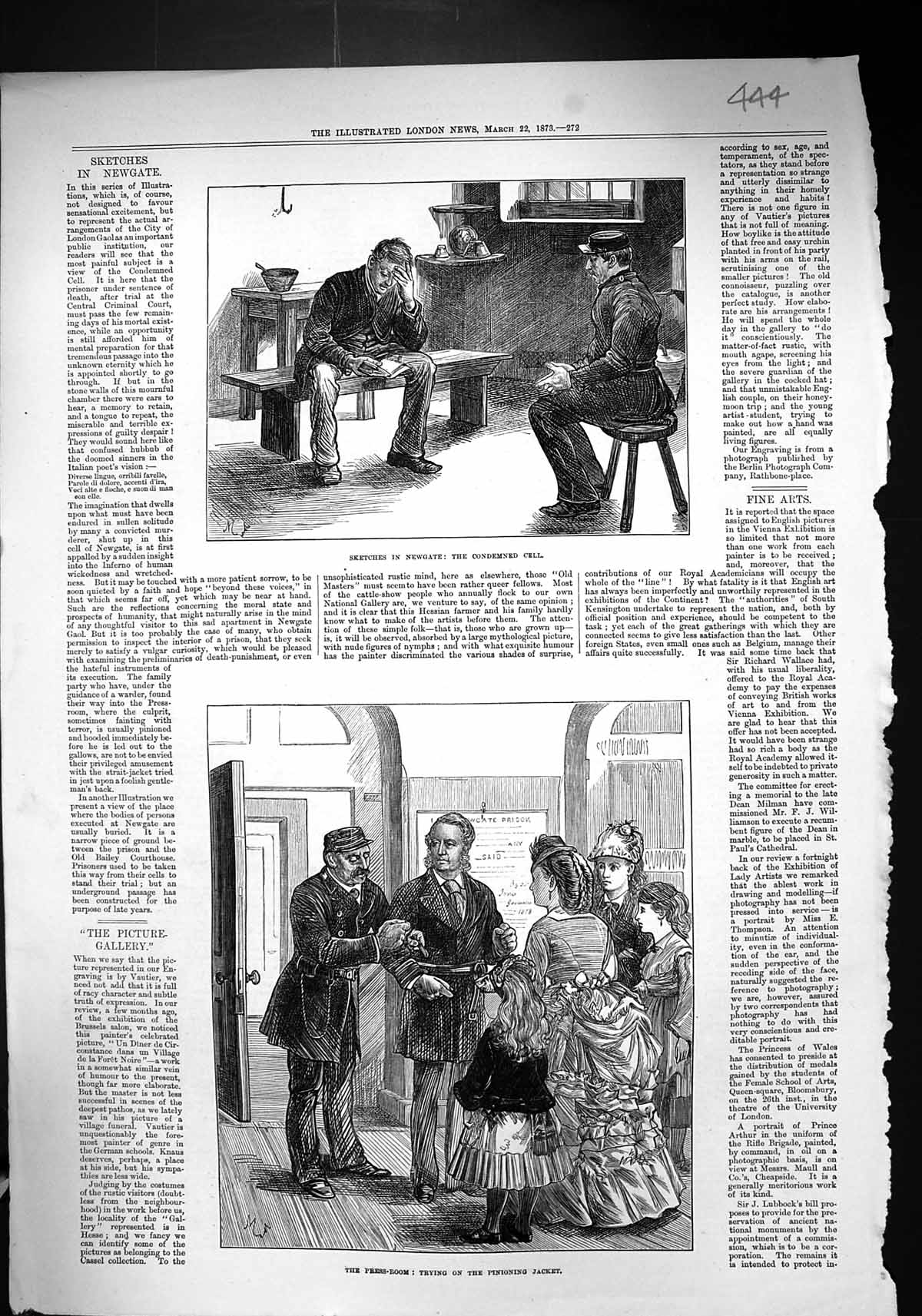 Old 1873 Newgate Prison Condemned Cell Press-Room Trying Pinioning Ja Victorian