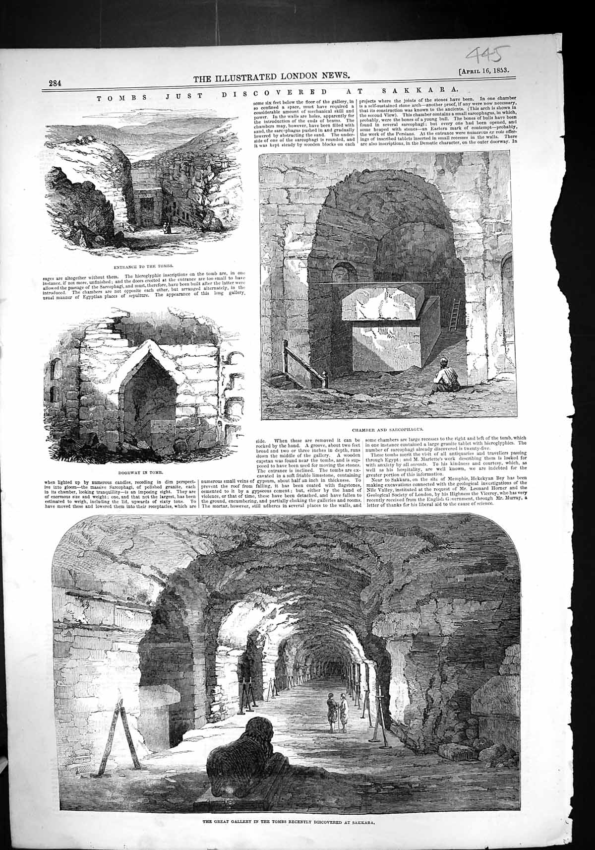 Old 1853 Tombs Sakkara Chamber Sarcophagus Doorway Great Gallery Arch Victorian