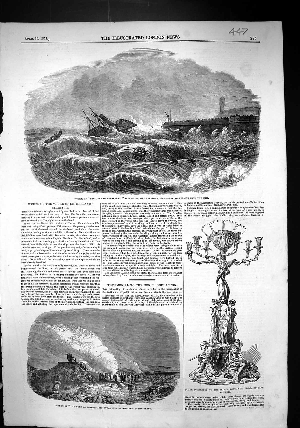 Old 1853 Ship Wreck Duke Sutherland Aberdeen Pier Plate Godlanton Cap Victorian
