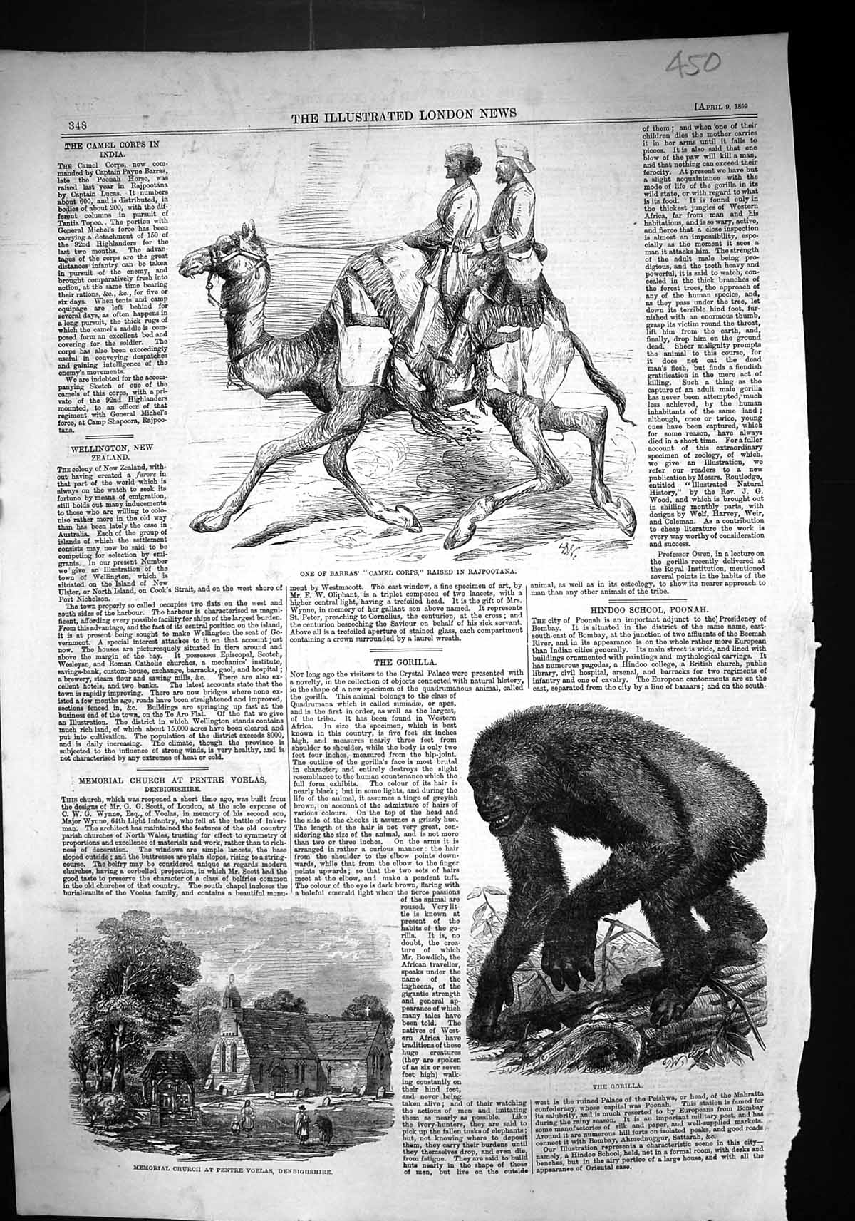 Old 1859 Barras Camel Corps Rajpootana Gorilla Memorial Church Pentre Victorian