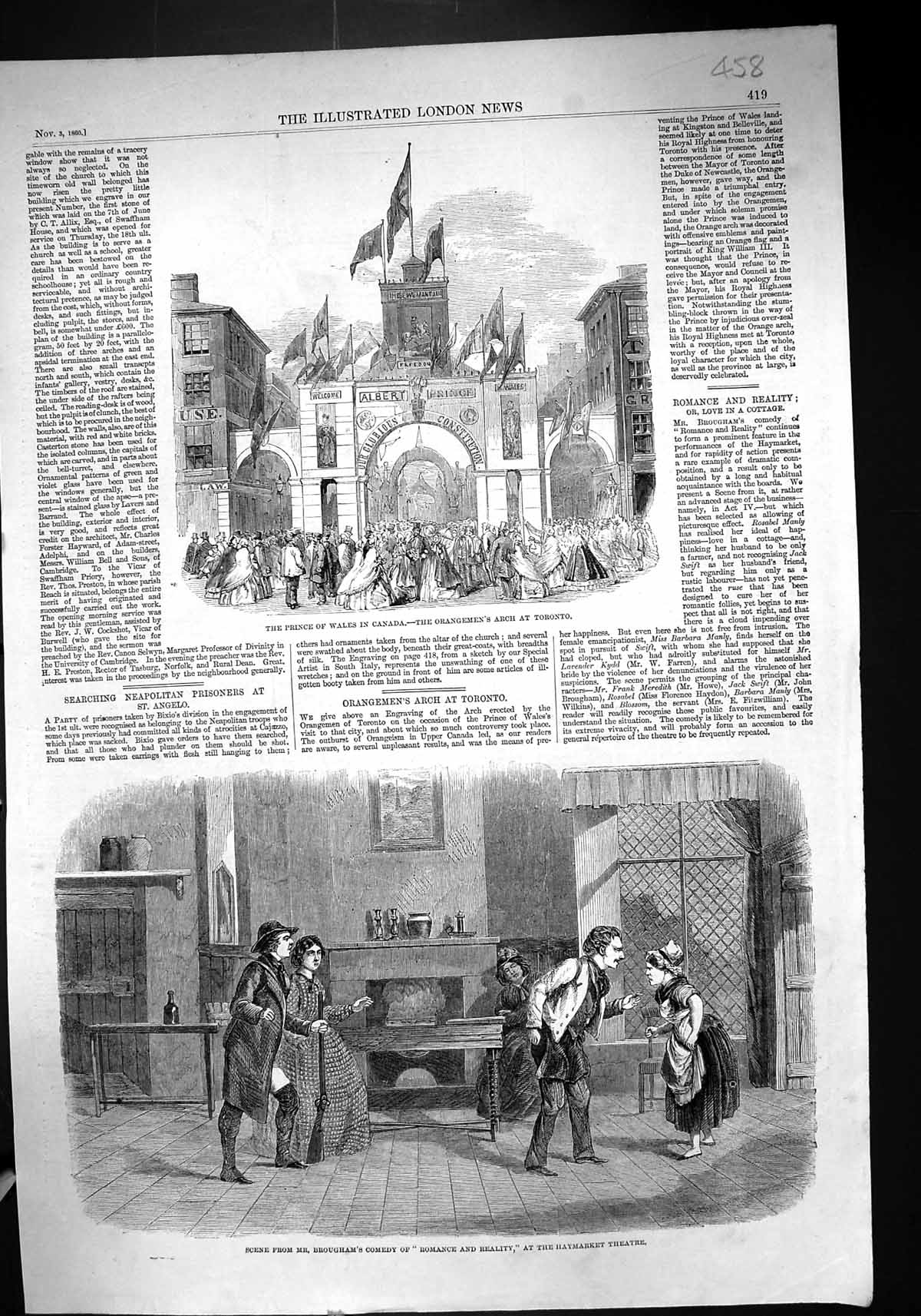 Old 1860 Prince Wales Canada Orangemen Arch Toronto Haymarket Theatre Victorian