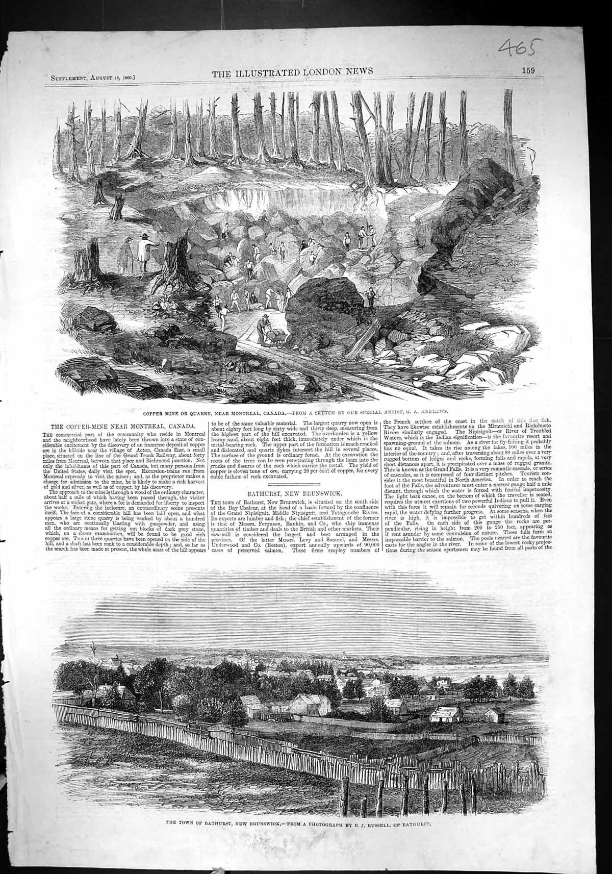 Old 1860 Copper Mine Quarry Montreal Canada View Bathurst Brunswick R Victorian