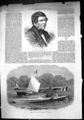 Original Old Antique Print 1867 Portrait Earl Rose Skiff Canoe Empress French