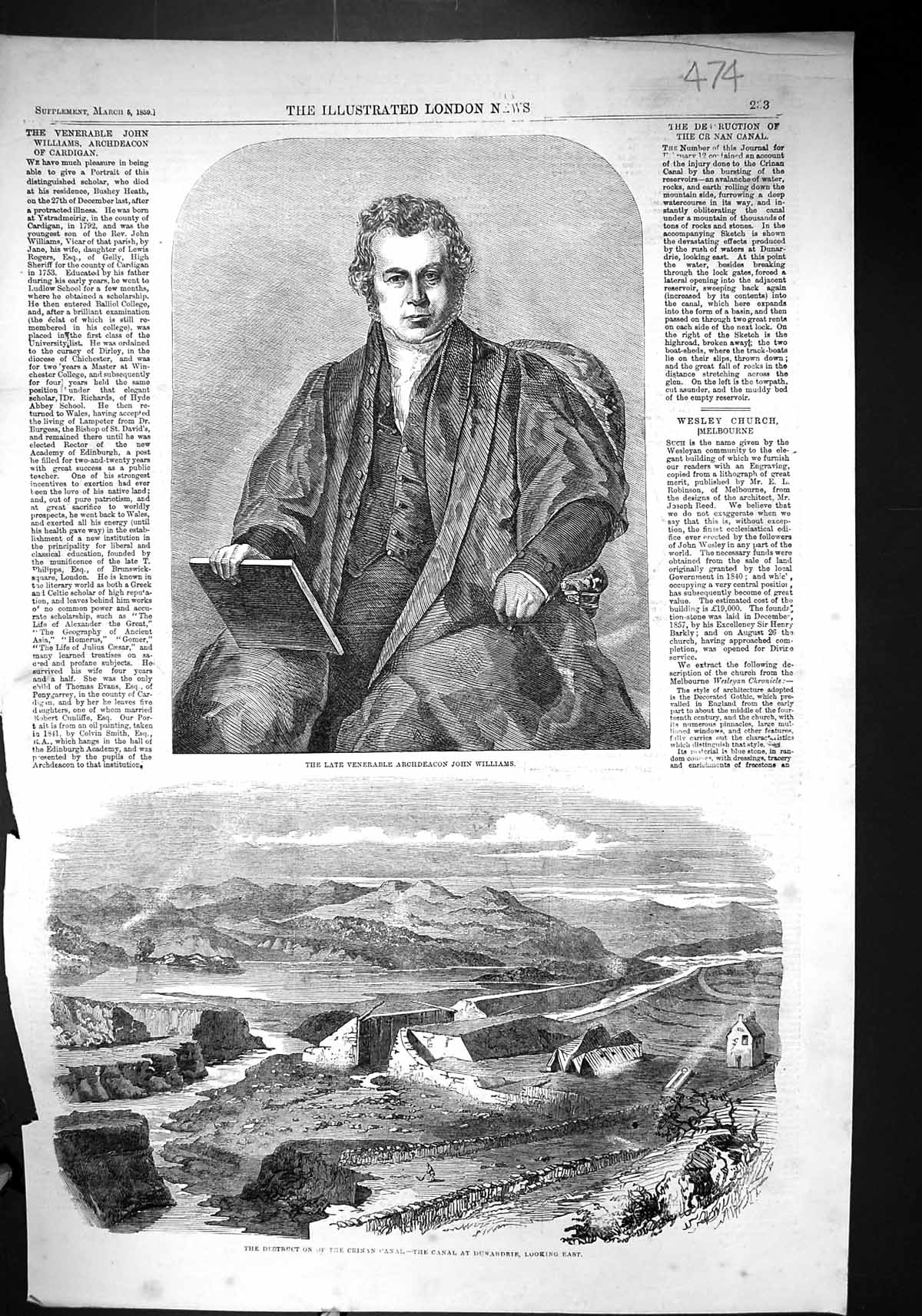 Old 1859 Venerable Archdeacon John Williams Destruction Crinan Canal Victorian