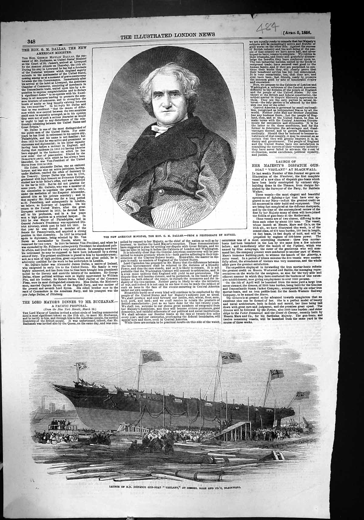Old 1856 American Minister Dallas Launch H.M. Despatch Gun-Boat Ship Victorian