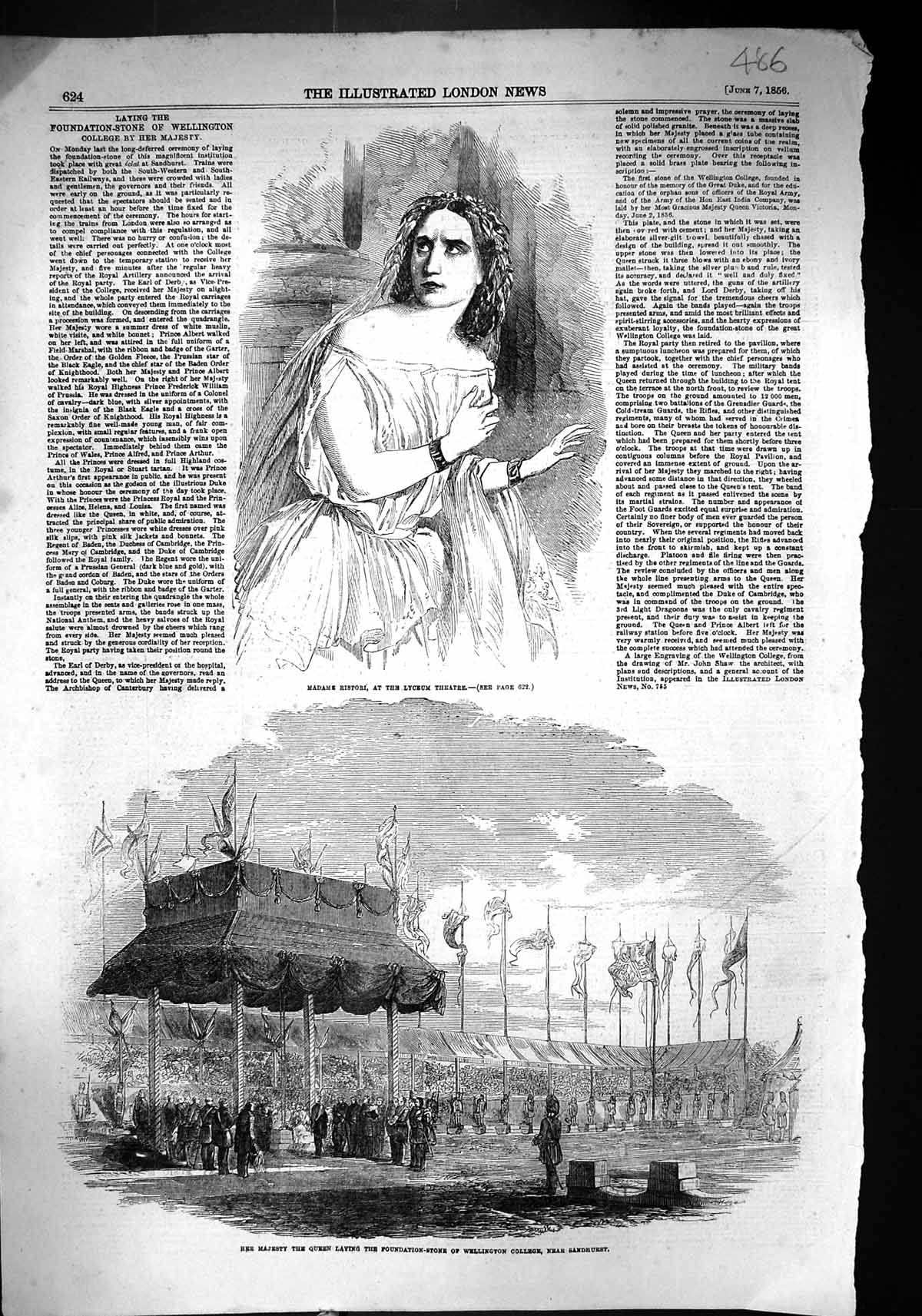 Old 1856 Madame Ristori Lyceum Theatre Majesty Queen Wellington Colle Victorian