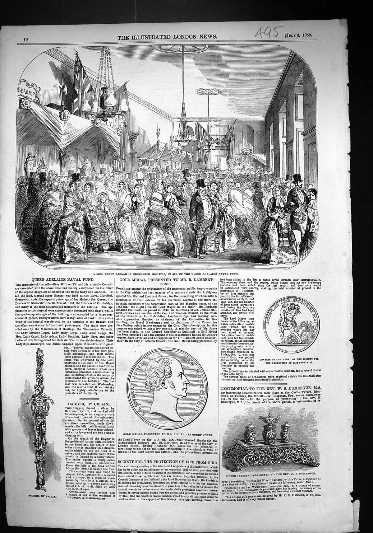 Old 1852 Fancy Bazaar Greenwich Hospital Queen Adelaide Funs Medal Jo Victorian