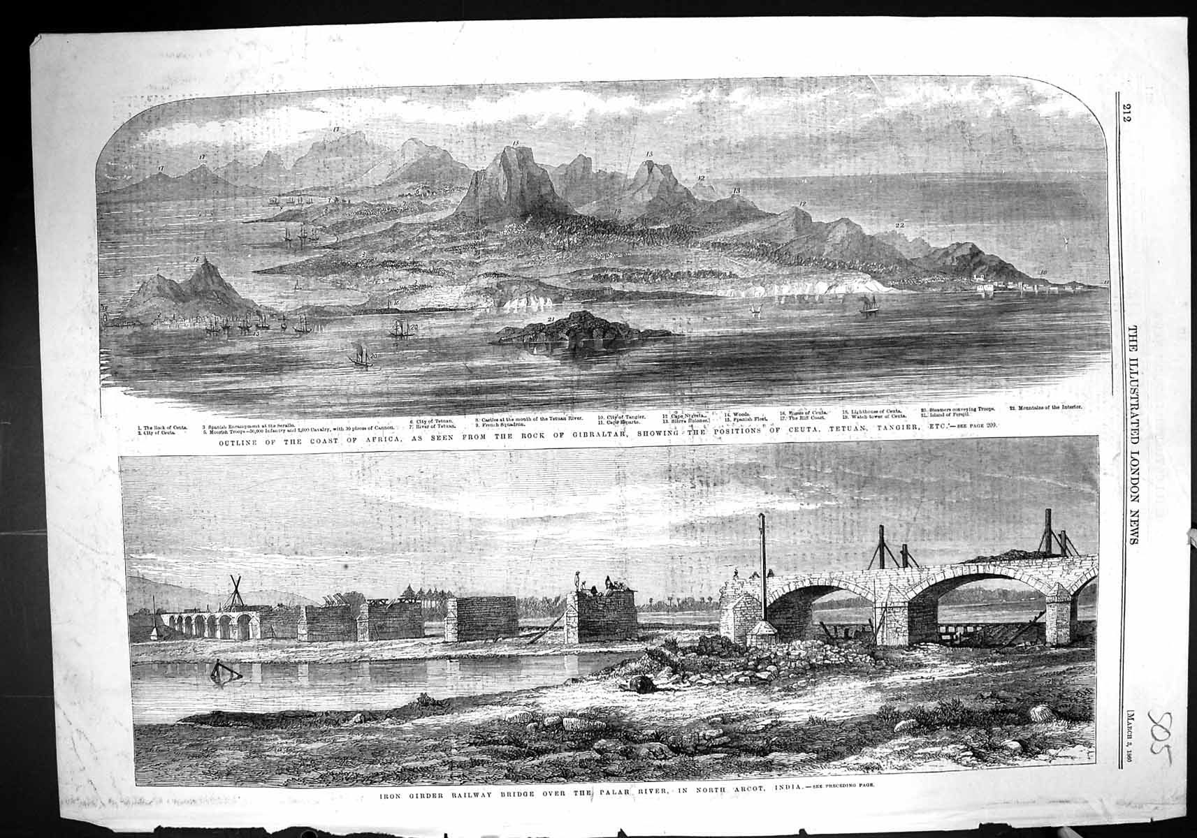 Old 1860 Africa Iceuta Tetukan Tangier Negreta Ron Railway Bridge Pal Victorian