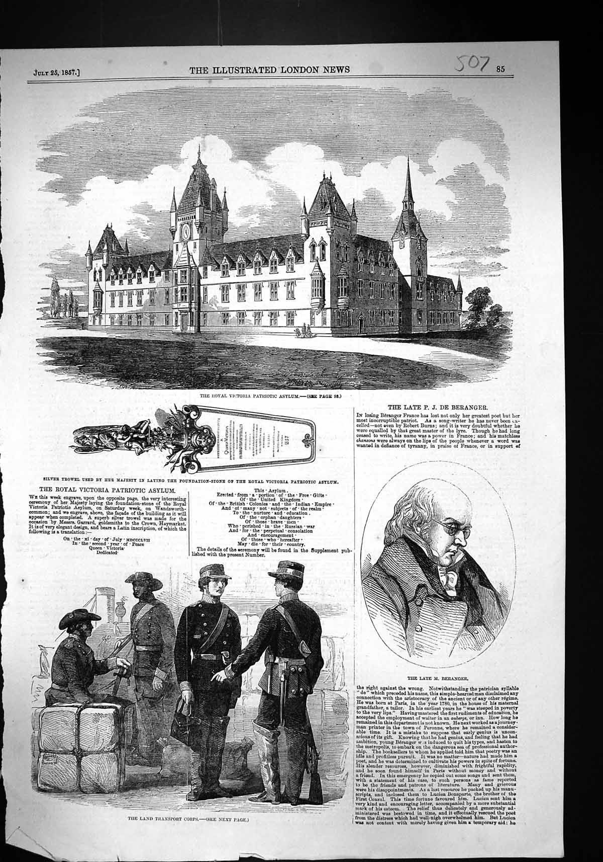 Old 1857 Royal Victoria Patriotic Asylum Beranger Land Transport Corp Victorian