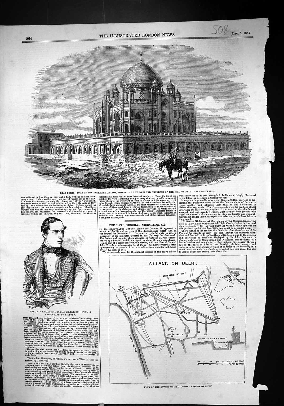 Old 1857 Tomb Emperor Humayon King Delhi India Brigadier-General Nich Victorian