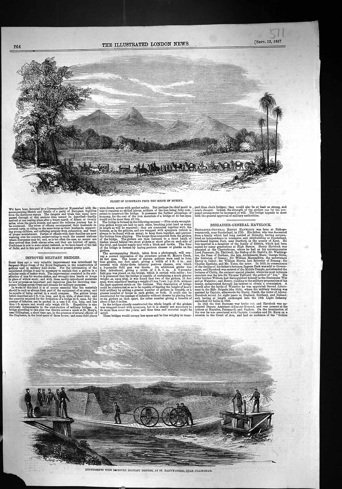 Old 1857 Experiments Military Bridges Mary'S Creek Gillingham Europea Victorian