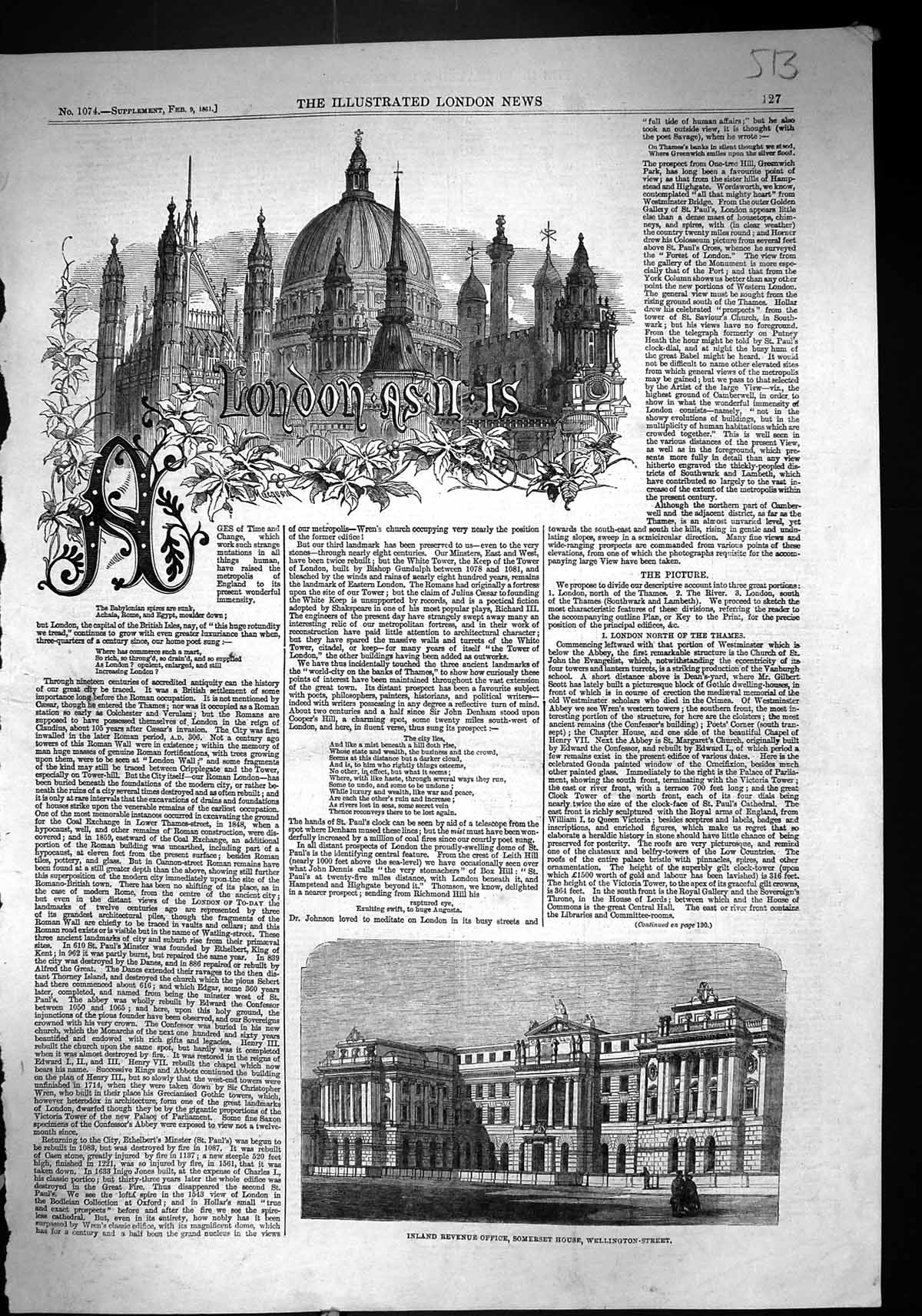 Old 1861 Inland Revenue Office Somerset House Wellington-Street Londo Victorian