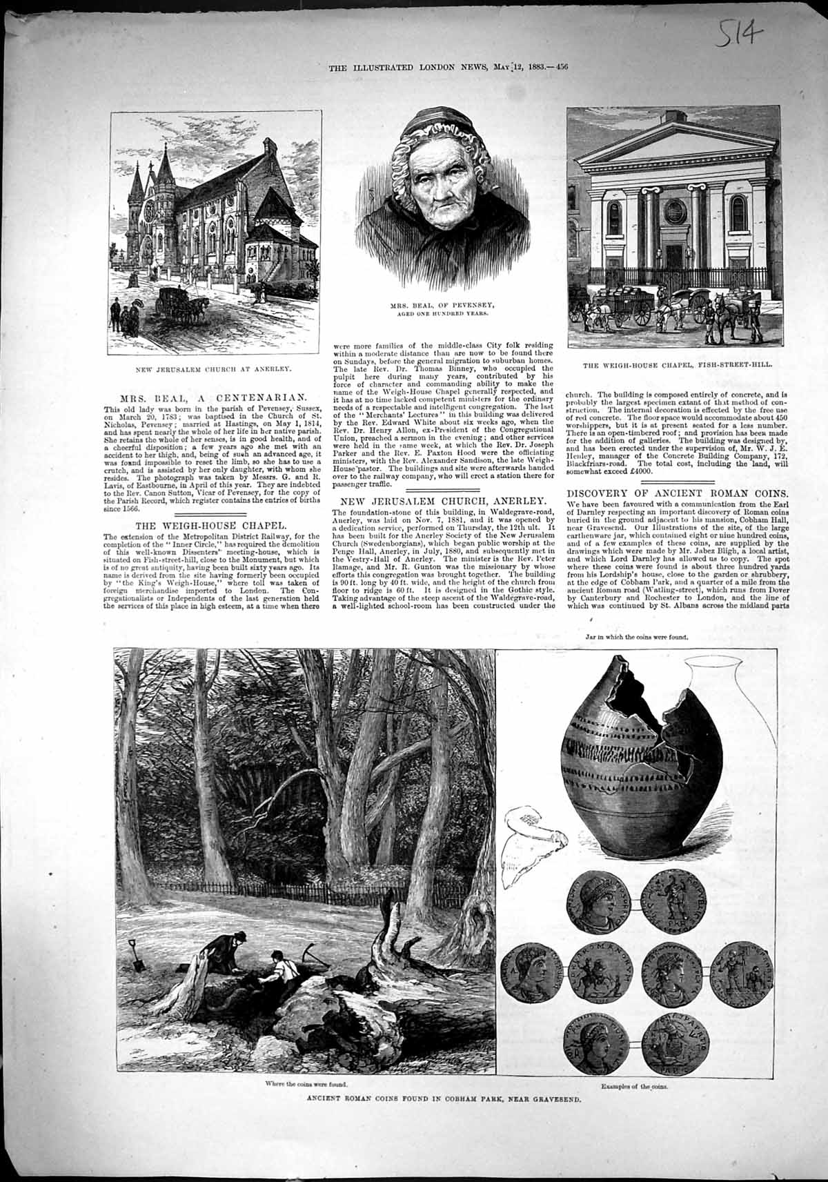 Old 1883 Roman Coins Cobham Park Archaeology Jerusalem Church Anerley Victorian
