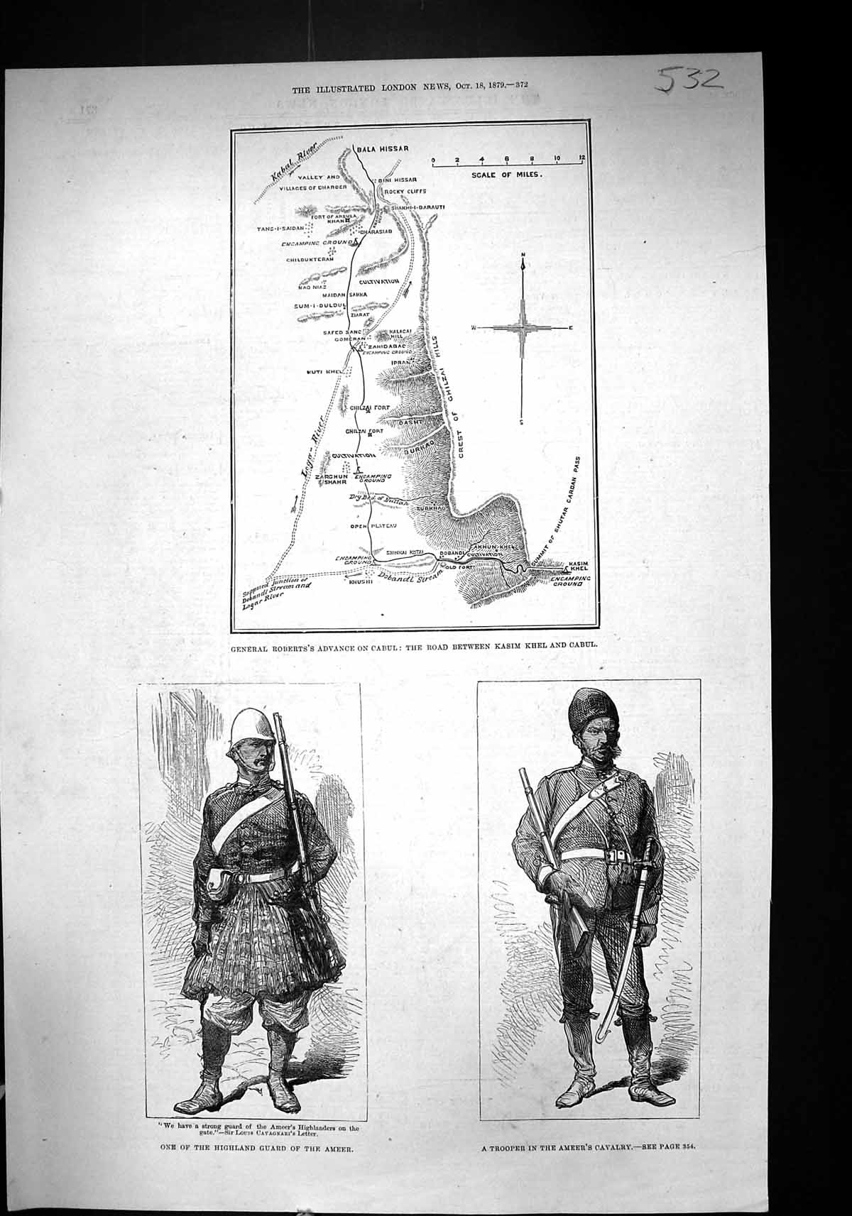 Old Print 1879 Plan General Roberts Advance Cabul Kasim Khel Higland Sie 19th