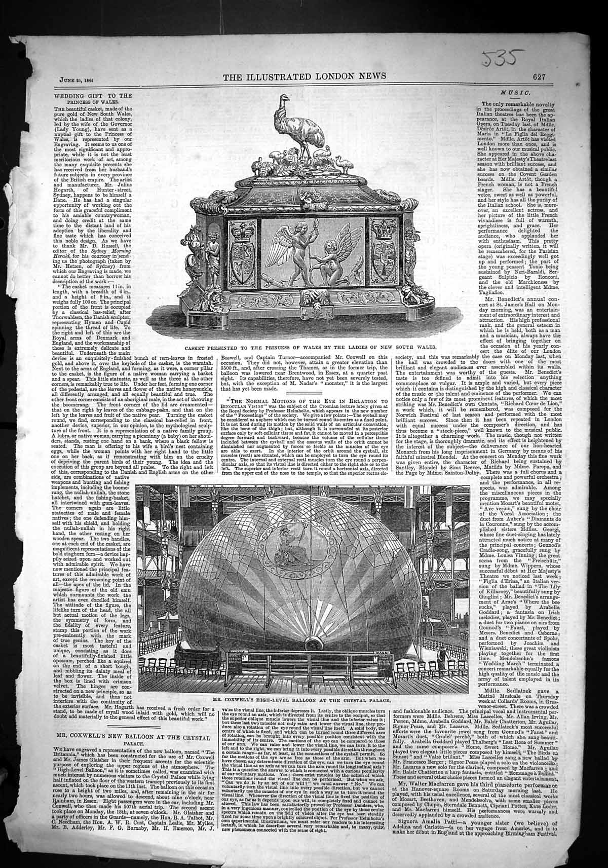 Old 1864 Casket Princess Wales Ladies Australia Coxwell Balloon Cryst Victorian