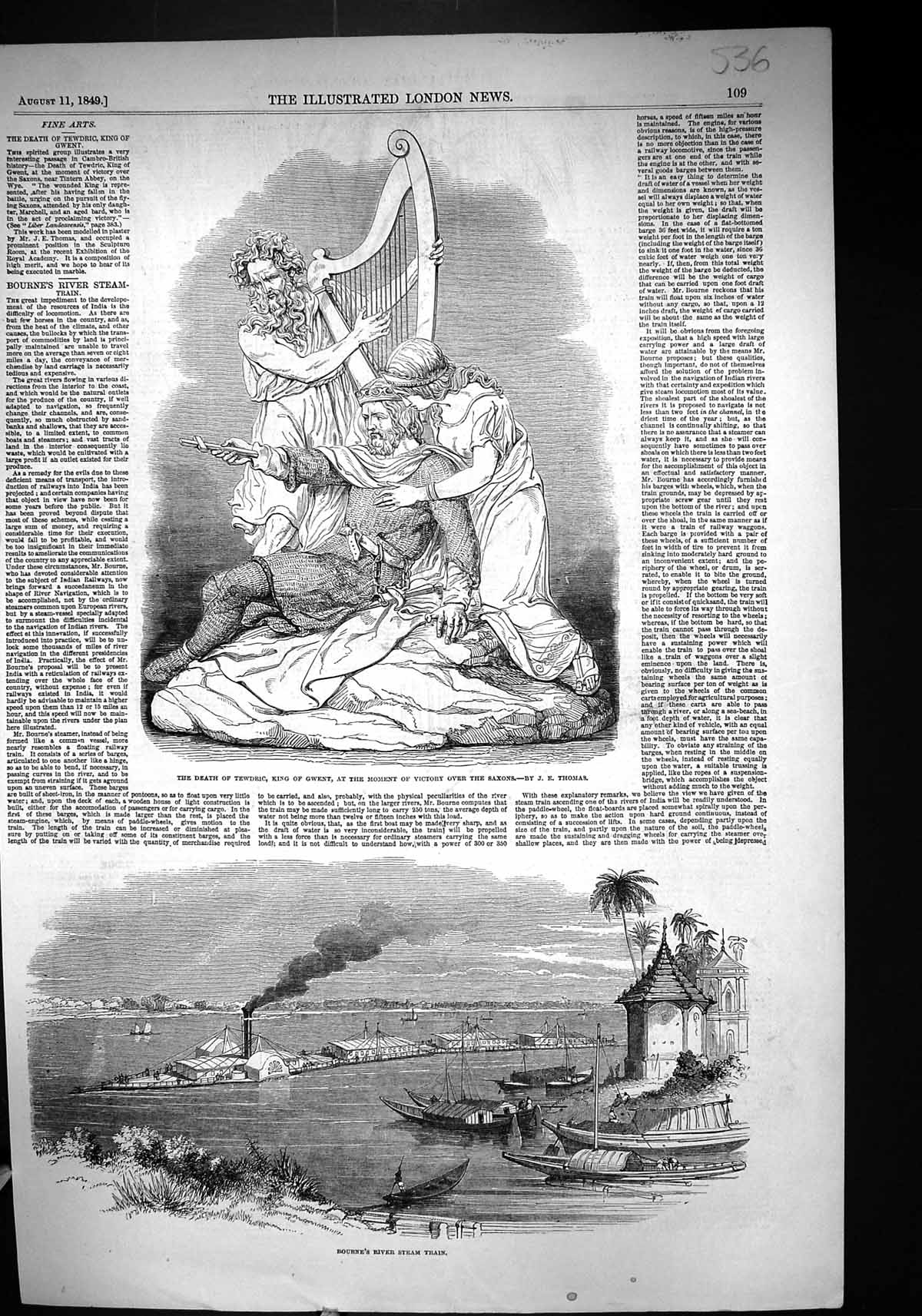 Old 1849 Sculpture Death Tewdric King Gwent Saxons Bourne River Steam Victorian