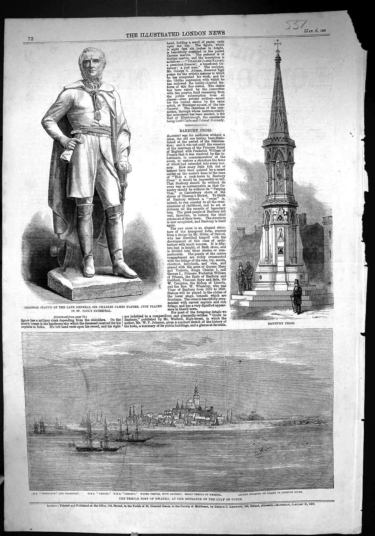 Old 1860 Statue General Charles Napier Banbury Cross Ships Fort Dwark Victorian