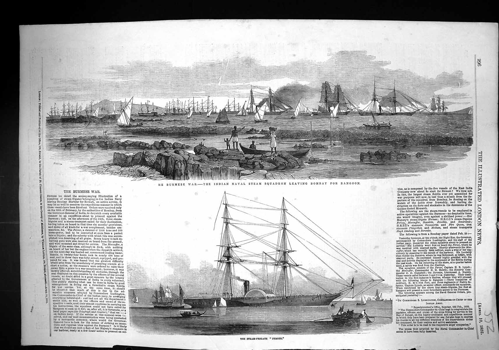 Old 1852 Steam Frigate Feroze Burmese War Indian Naval Ships Bombay R Victorian