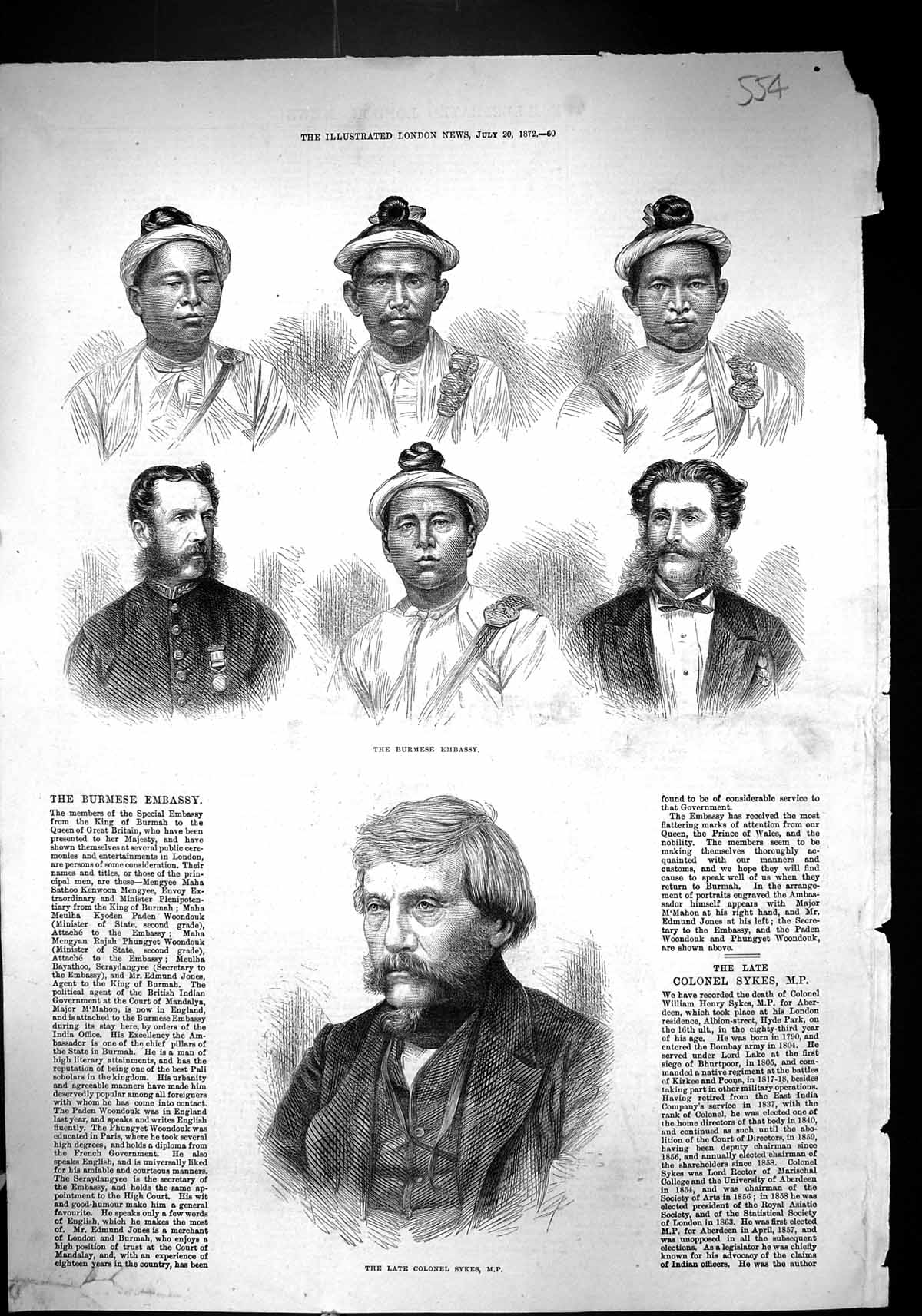 Old 1872 Colonel Sykes Burmese Embassy King Burmah Mengyee Kenwoon Ky Victorian