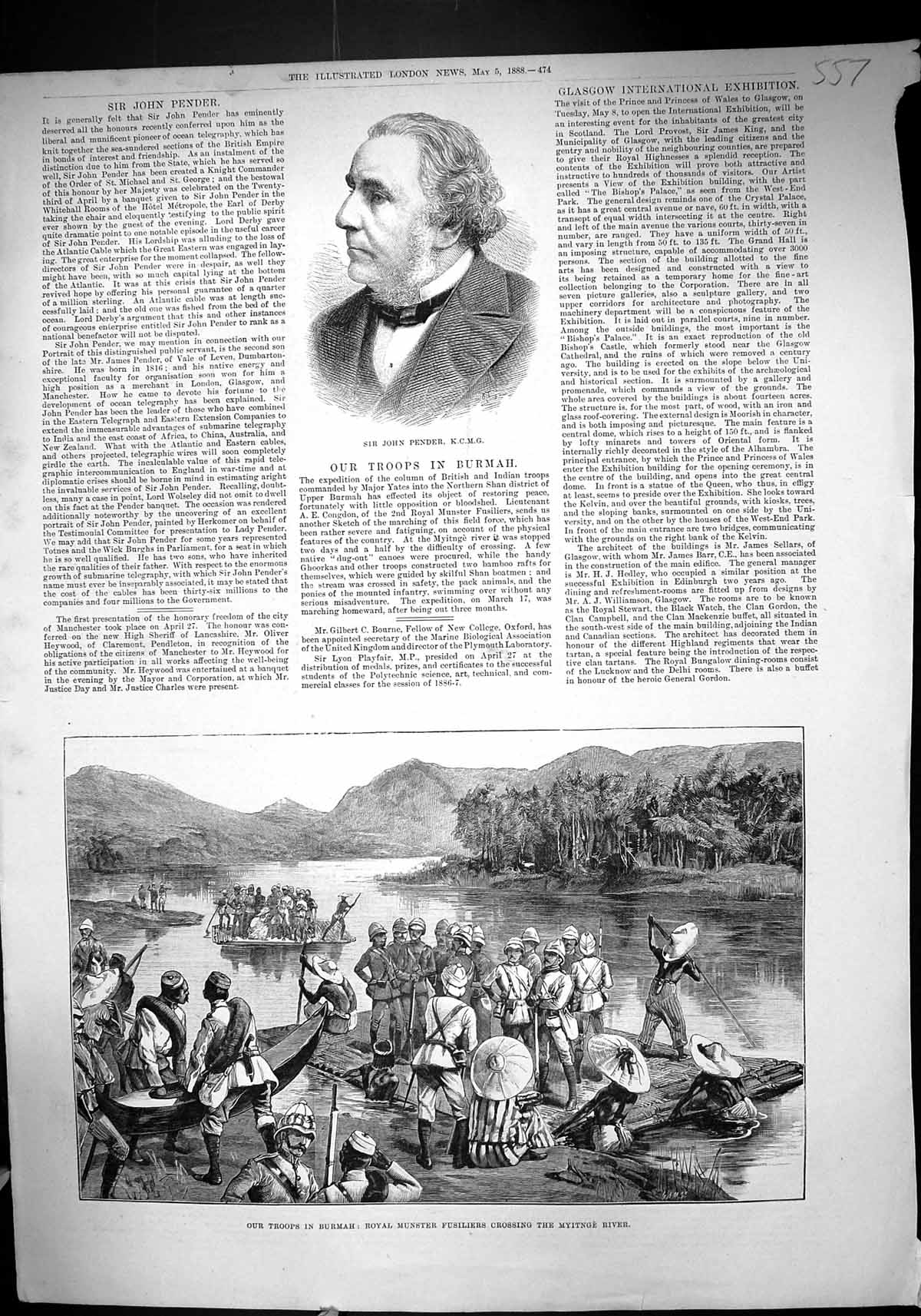 Old 1888 Burmah War Royal Munster Fusiliers Myitnge River John Pender Victorian
