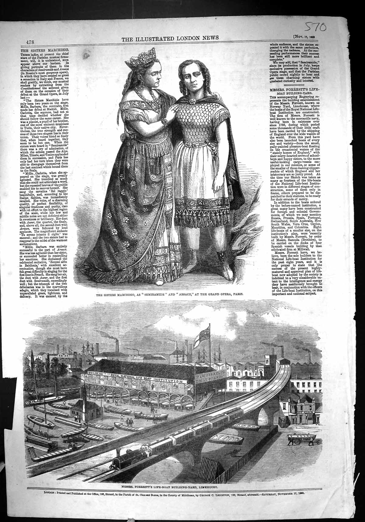 Old 1860 Sisters Marchisio Semiramide Arsace Opera Forrestt Life-Boat Victorian
