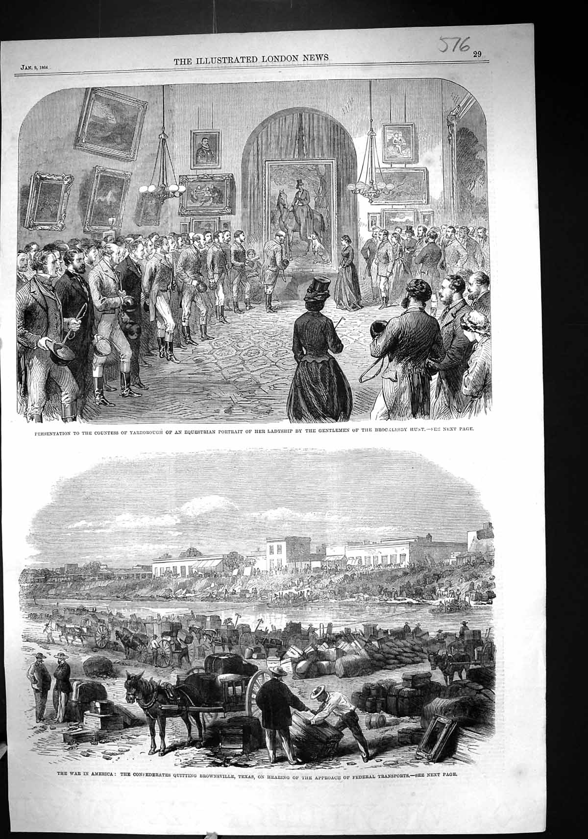 Old Print 1864 War America Civil Wars Brownsville Texas Countess Yarborou 19th