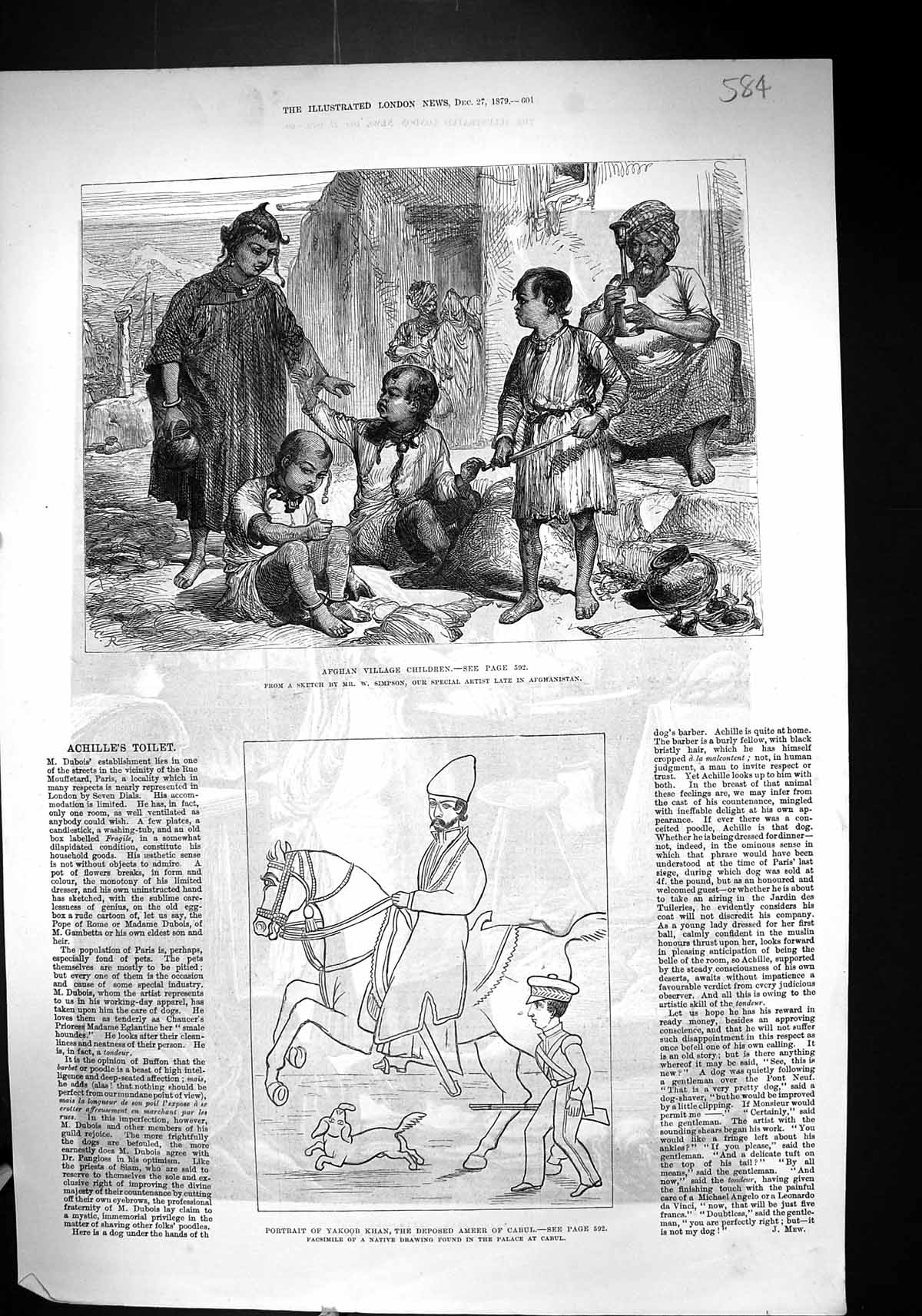 Antique Print 1879 Afghan Village Children Portrait Yakoob Khan Ameer Cabul