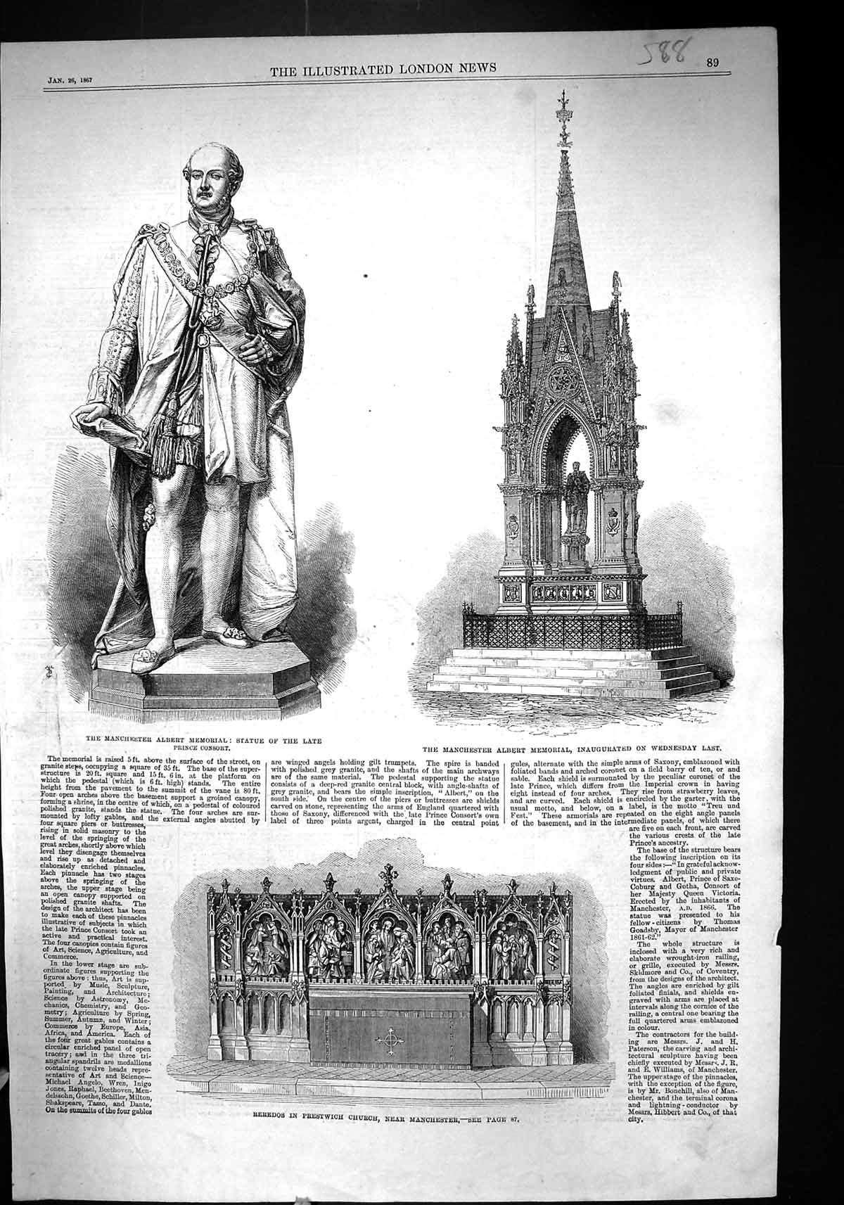 Old 1867 Reredos Prestwich Church Manchester Albert Memorial Statue C Victorian
