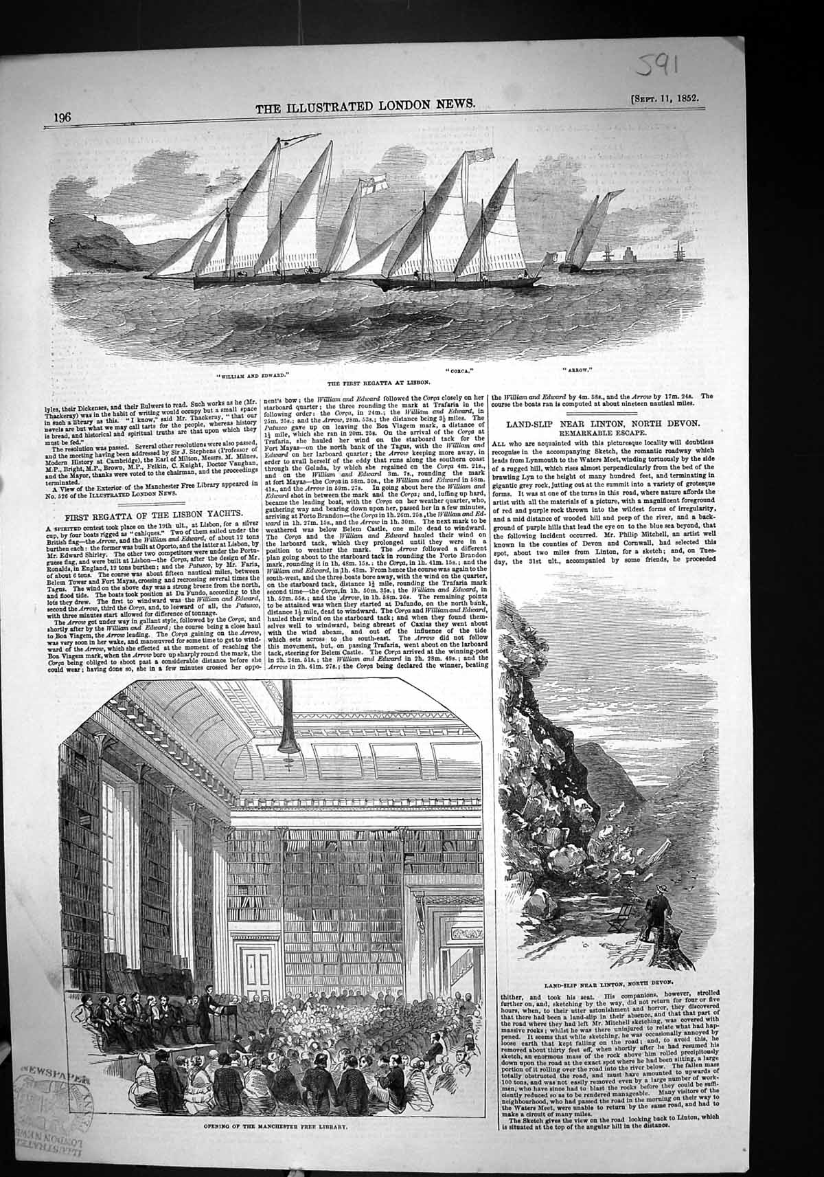 Old 1852 Regatta Lisbon William Edward Corca Arrow Manchester Free Li Victorian