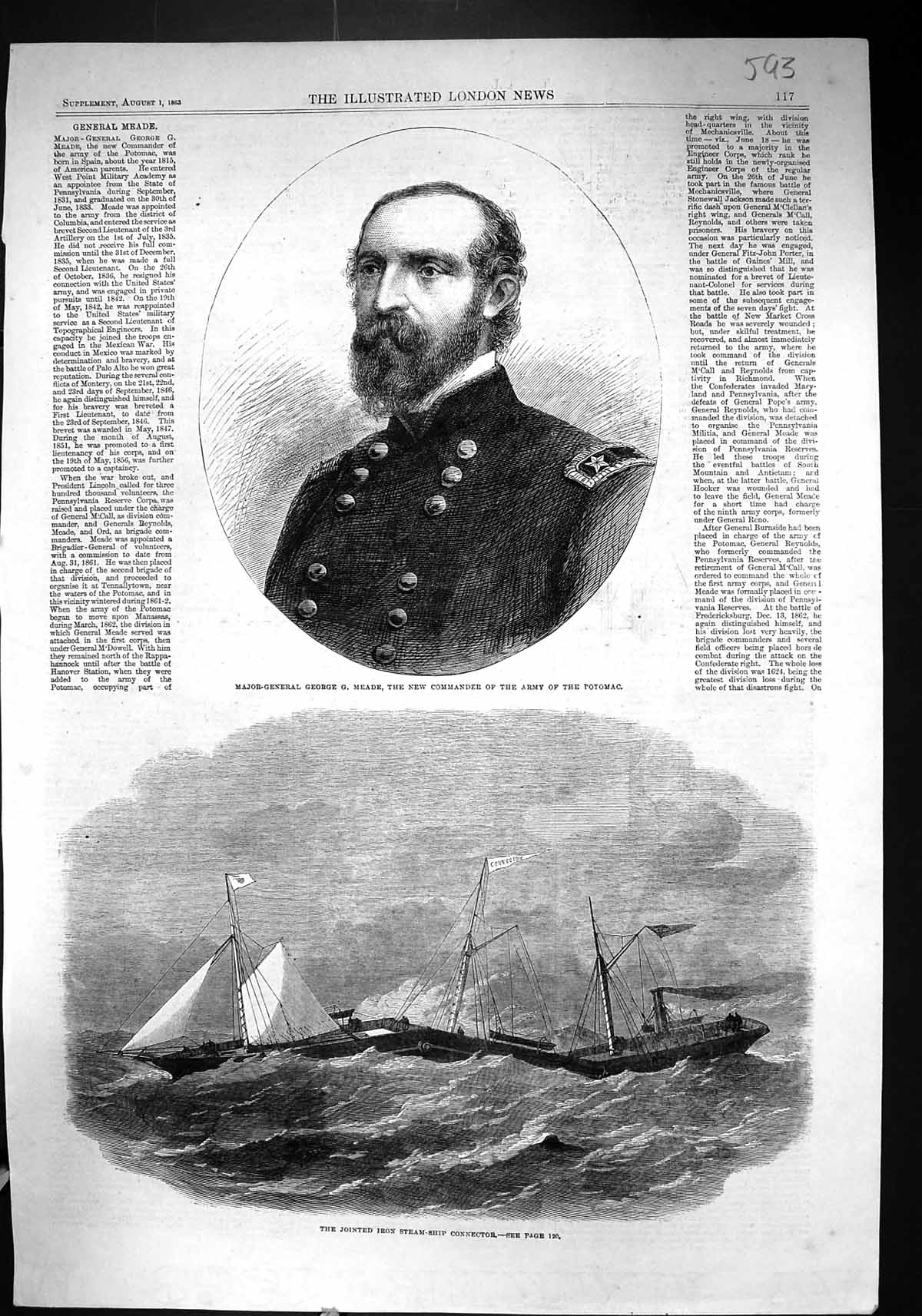 Old 1863 Major-General George Meade Army Potomac Jointed Steam Ship C Victorian