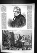 Antique Old Print 1868 Portrait Lord Wensleydale Ruins Building Temple Bar 19th