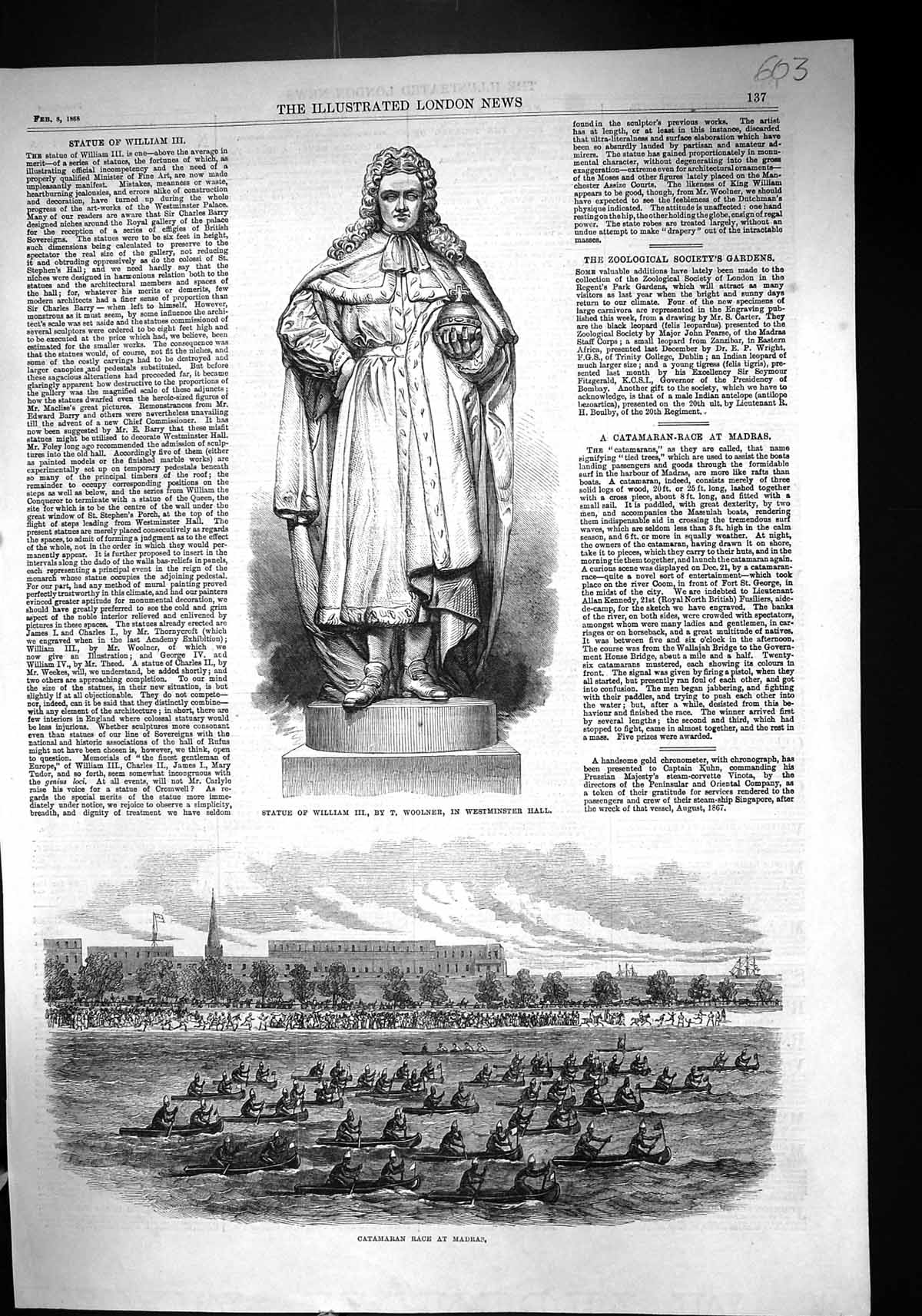 Old 1868 Statue William Woolner Westminster Hall Catamaran Race Madra Victorian