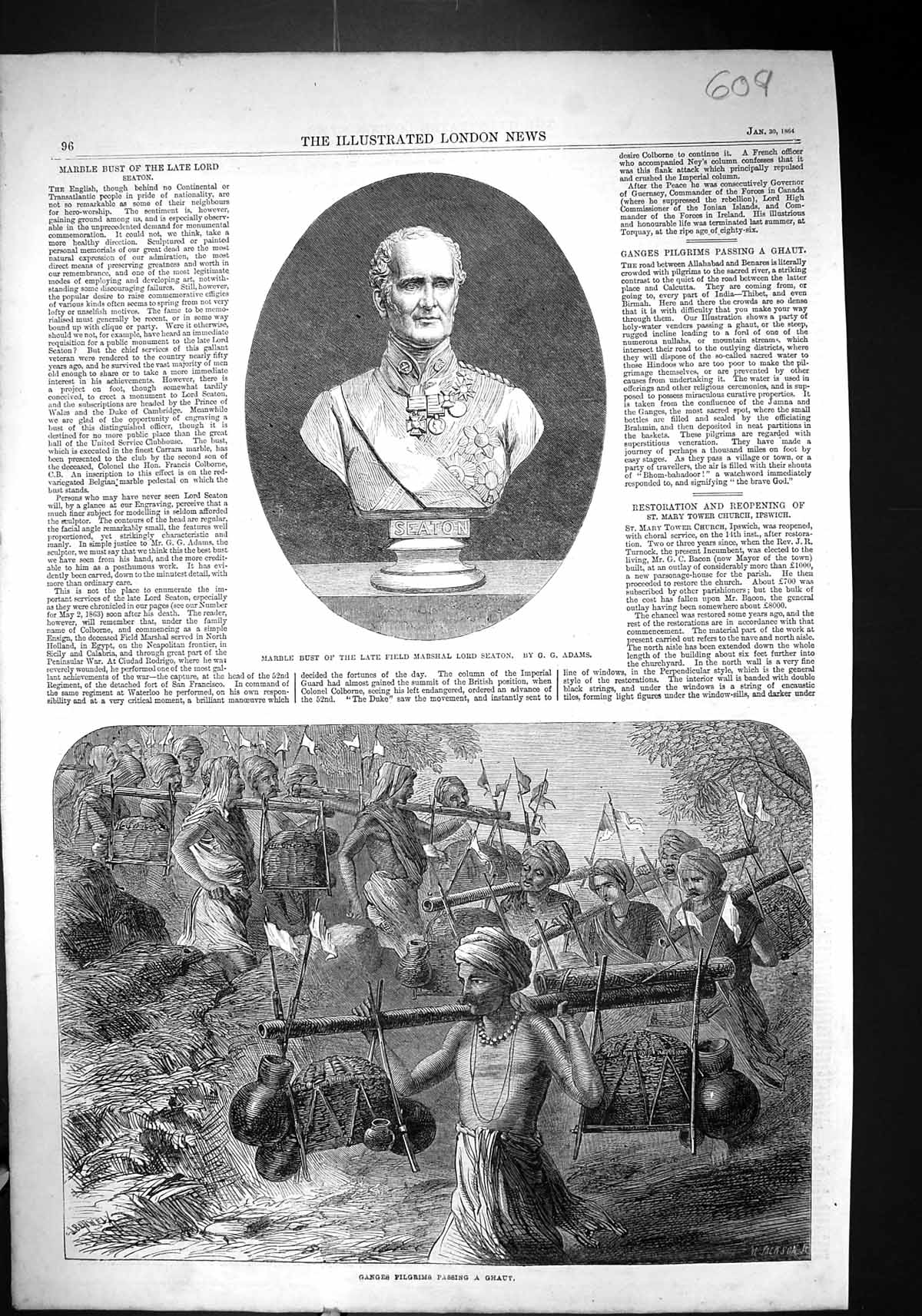 Old 1864 Marble Bust Field Marshal Lord Seaton Ganges Pilgrims Passin Victorian