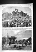 Antique Old Print 1864 Burial Ground Lucknow Laying Foundation Stone Memorial