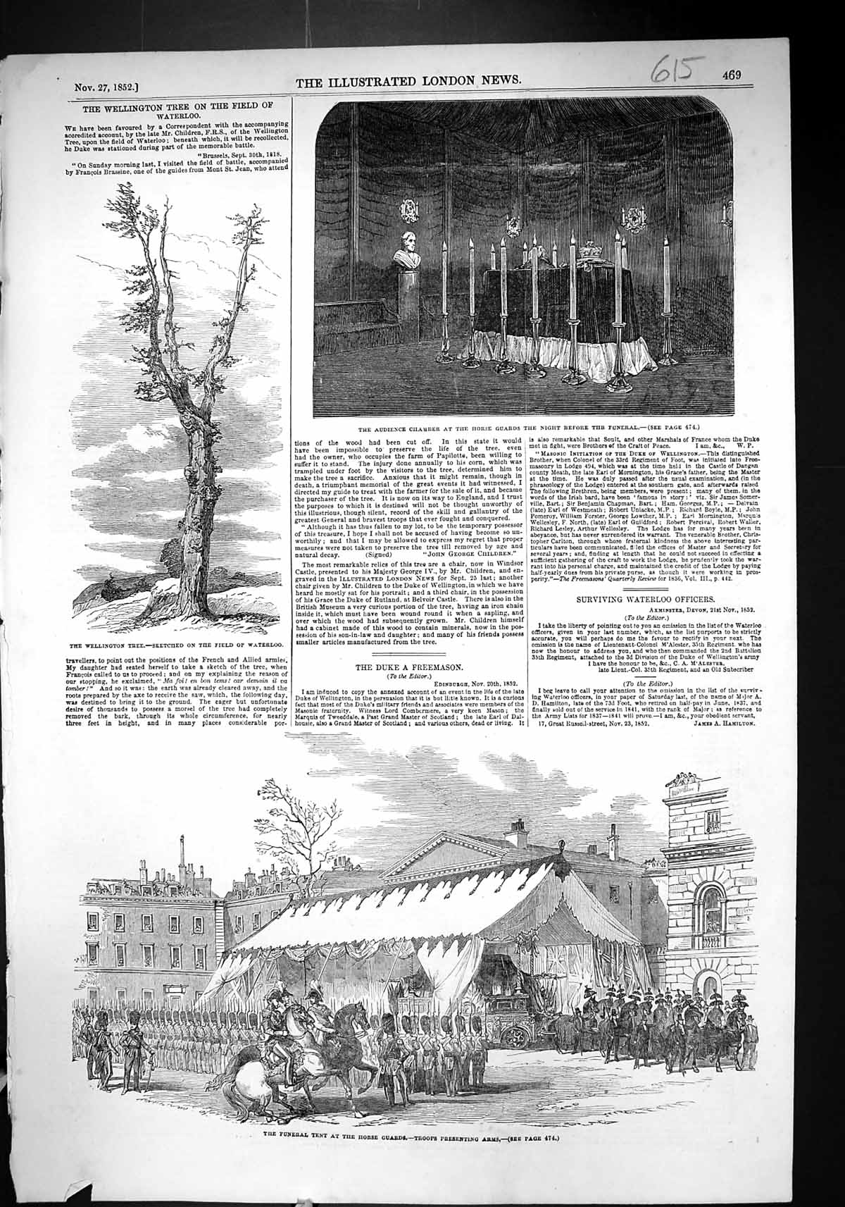 Old 1852 Funeral Tent Horse Guards Duke Wellington Tree Field Waterlo Victorian