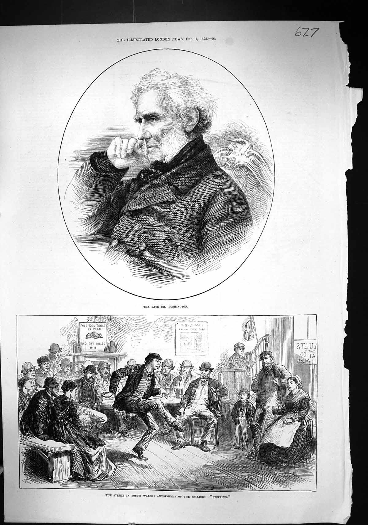 Antique Print 1873 Lushington Coal Mining Strike Wales Amusements Colliers 19th