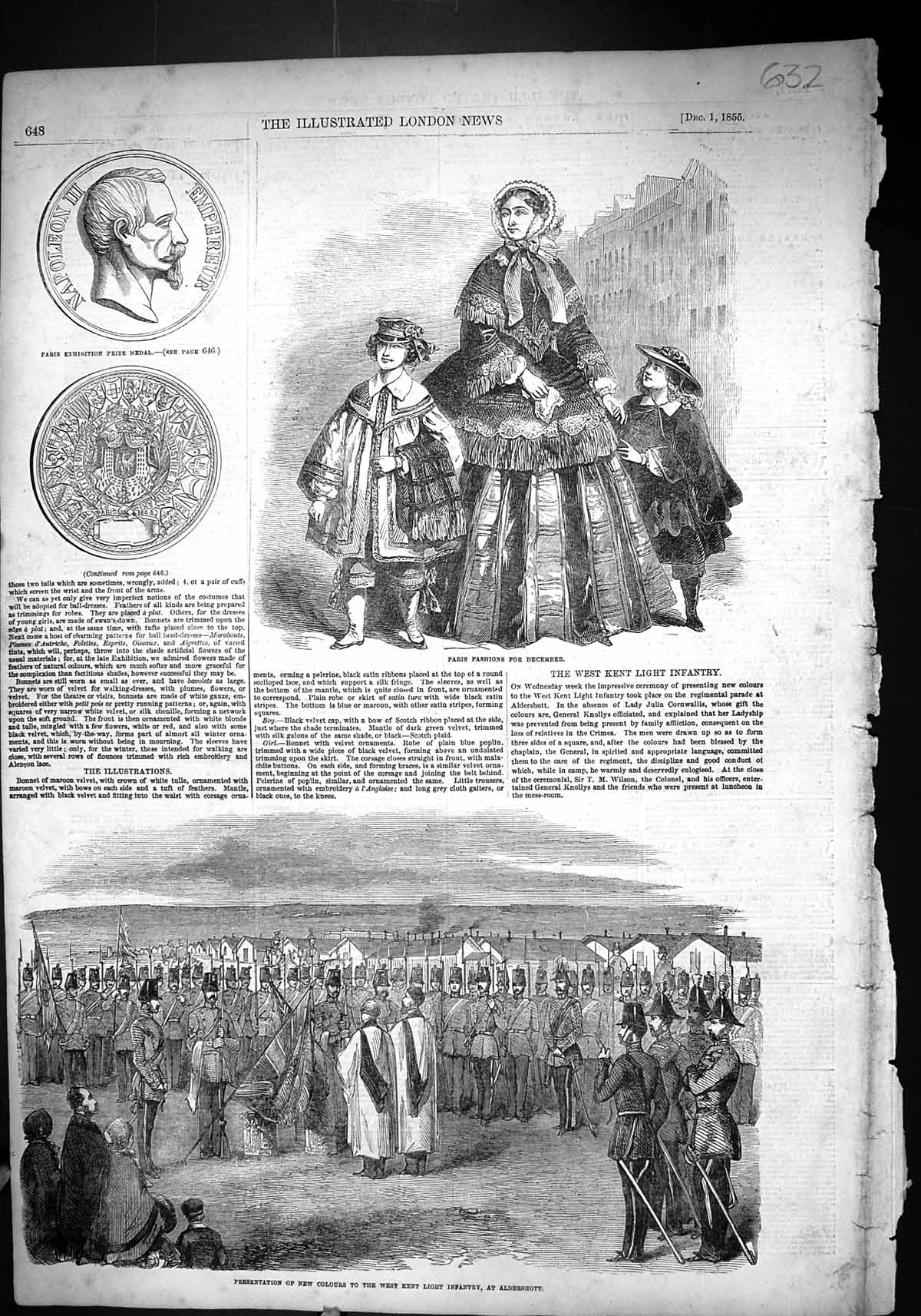 Old 1855 Paris Fashions Presentation S Kent Light Infantry Aldershott Victorian