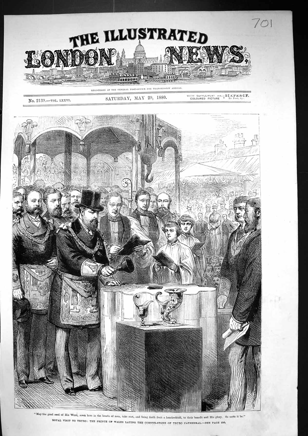 Old 1880 Royal Visit Truro Prince Wales Laying Corner Stone Cathedral Victorian