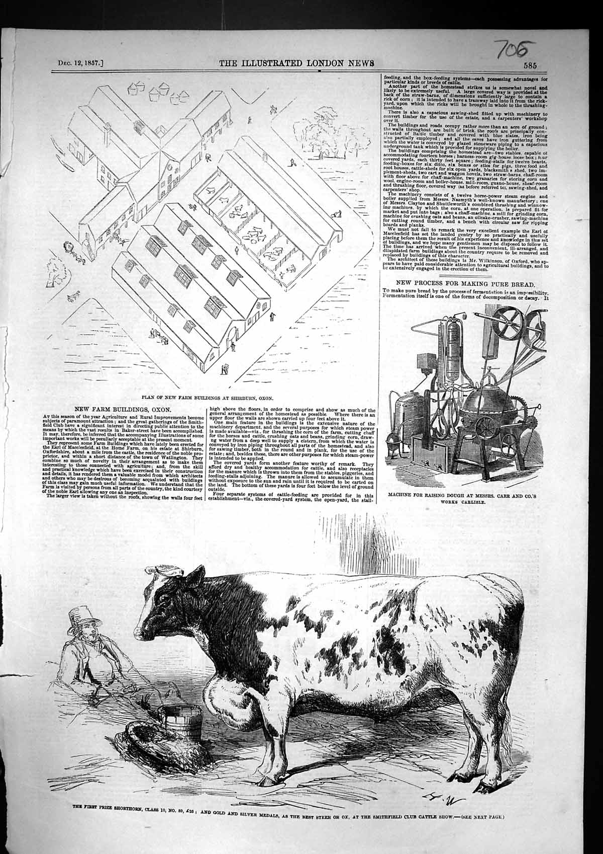 Old 1857 Plan Farm Buildings Shirburn Oxon Prize Shorthorn Bull Smith Victorian