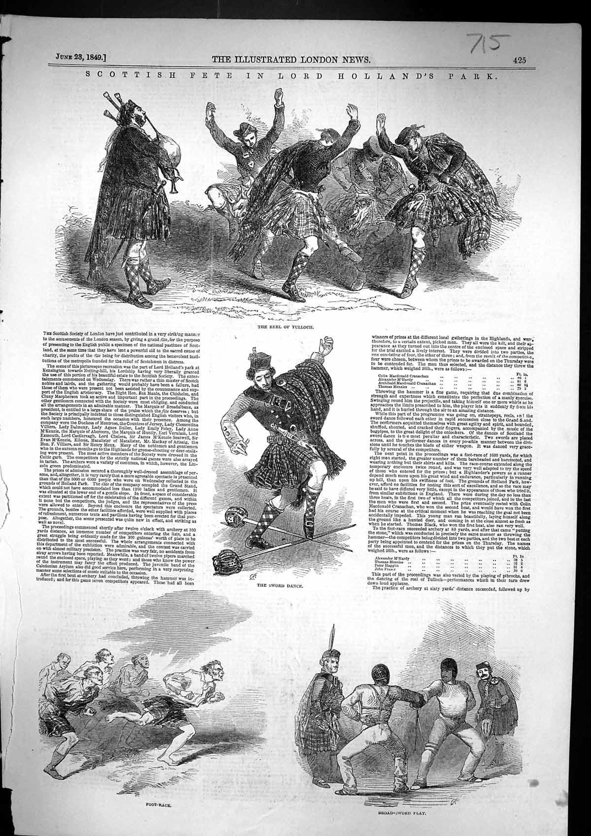 Old 1849 Scottish Fete Lord Holland'S Park Reel Tulloch Sword Dance F Victorian