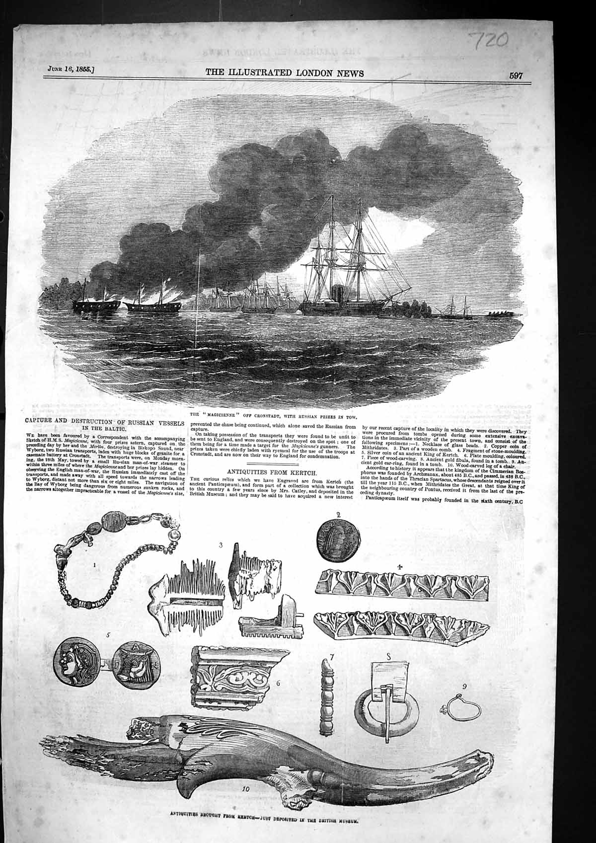 Old 1855 Magicienne Cronstadt War Ships Antiquities Kertch Archaeolog Victorian