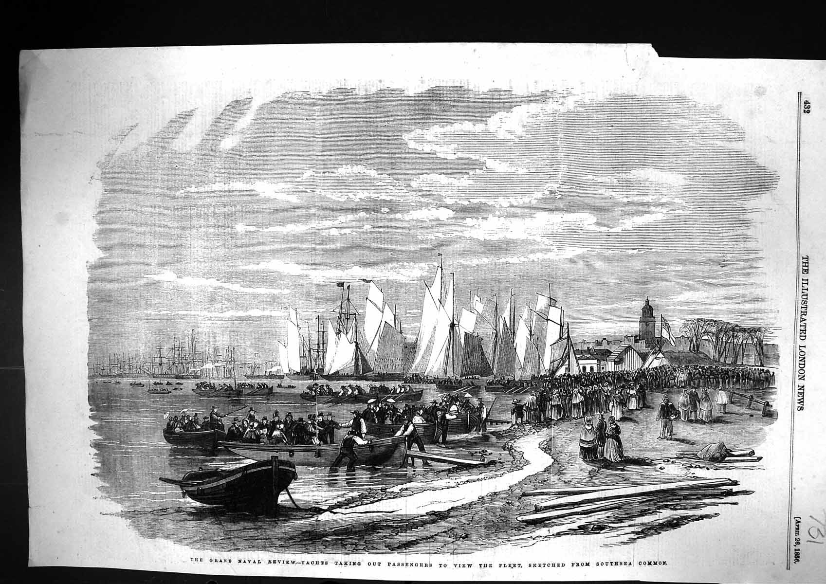 Old 1856 Grand Naval Review Yachts Passengers Ships Southsea Common B Victorian