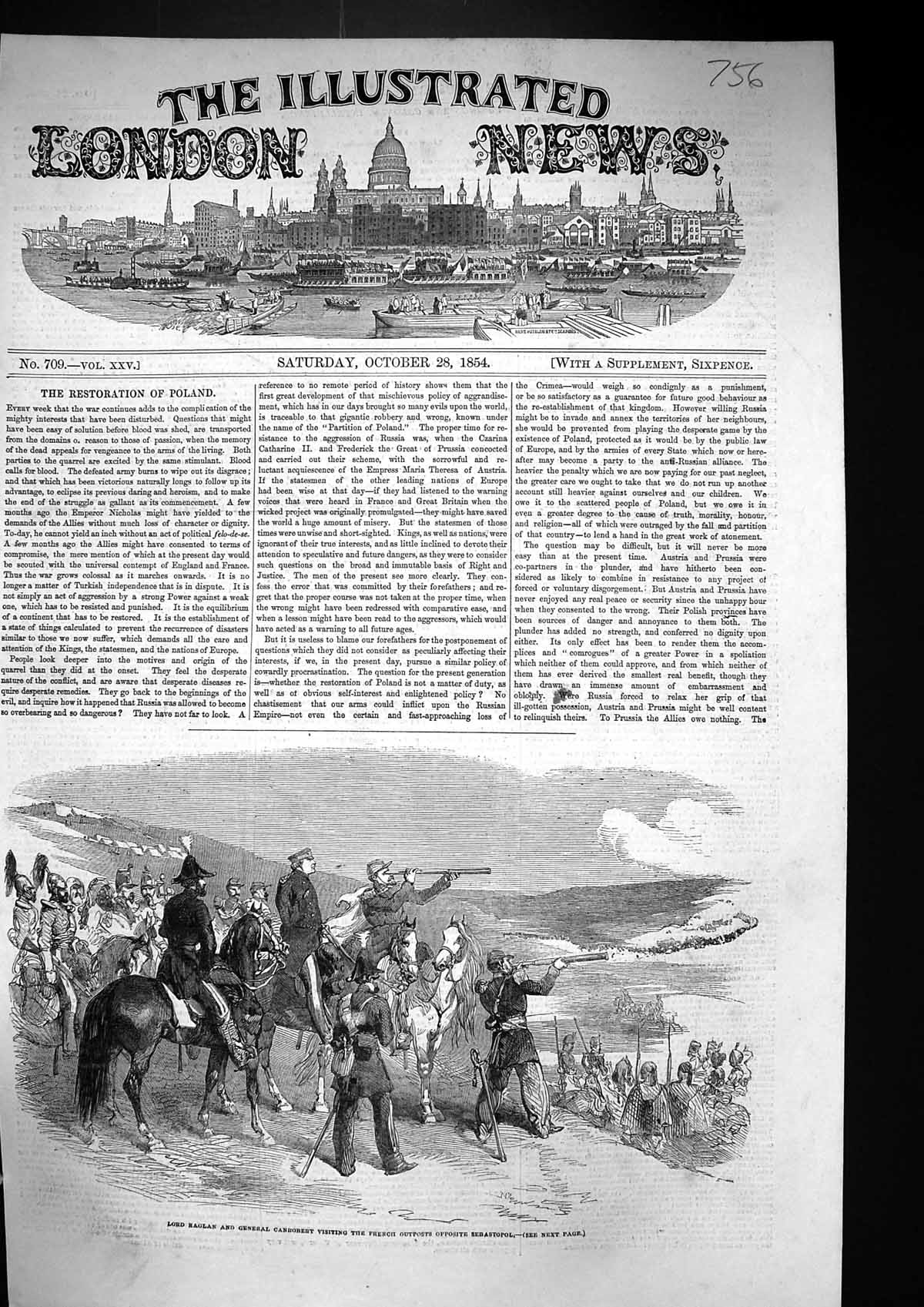 Old 1854 Lord Raglan General Canrobert French Outposts Sebastopol War Victorian