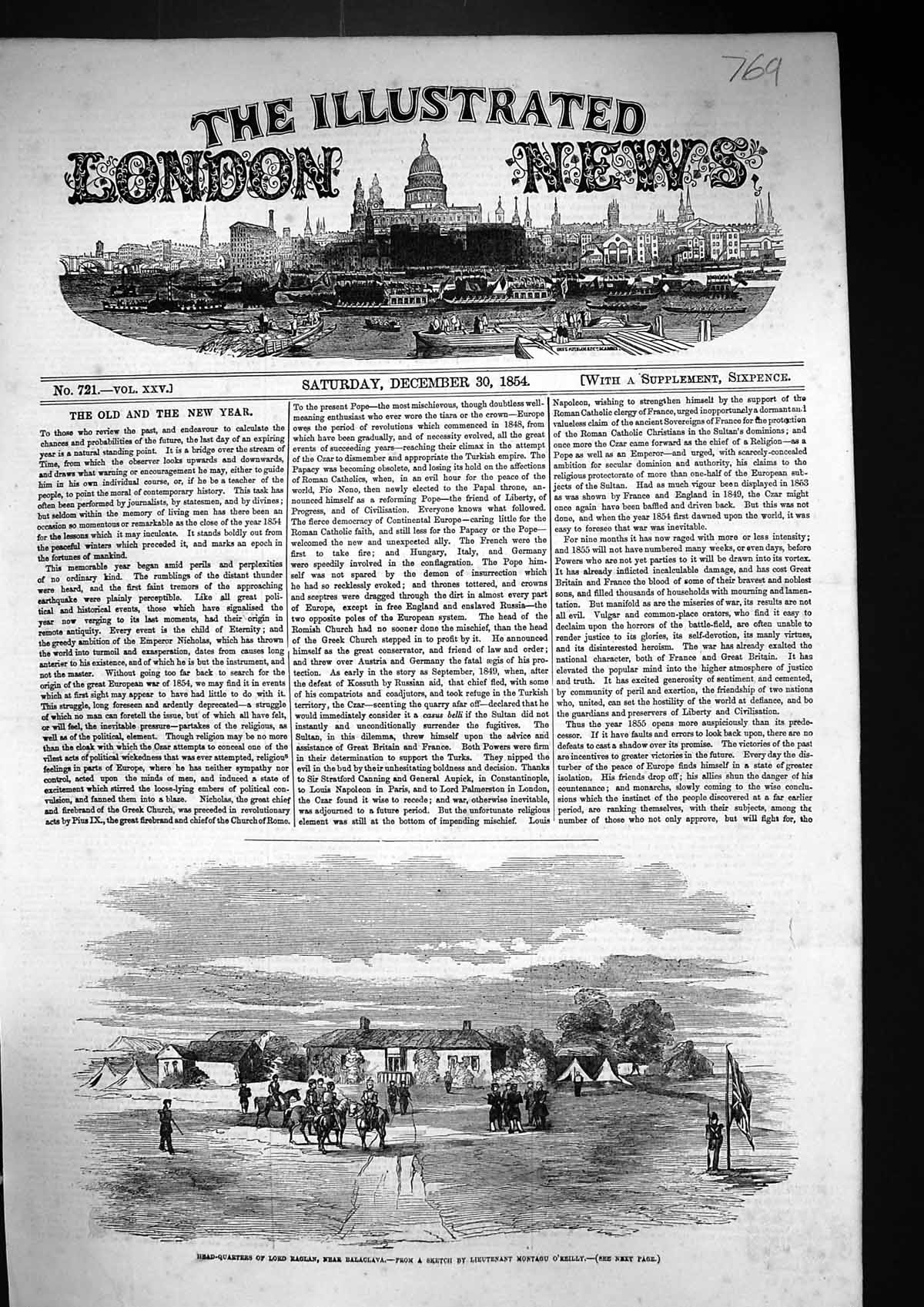 Old 1854 Head-Quarters Lord Raglan Balaclava Sketch Montagu O'Reilly Victorian