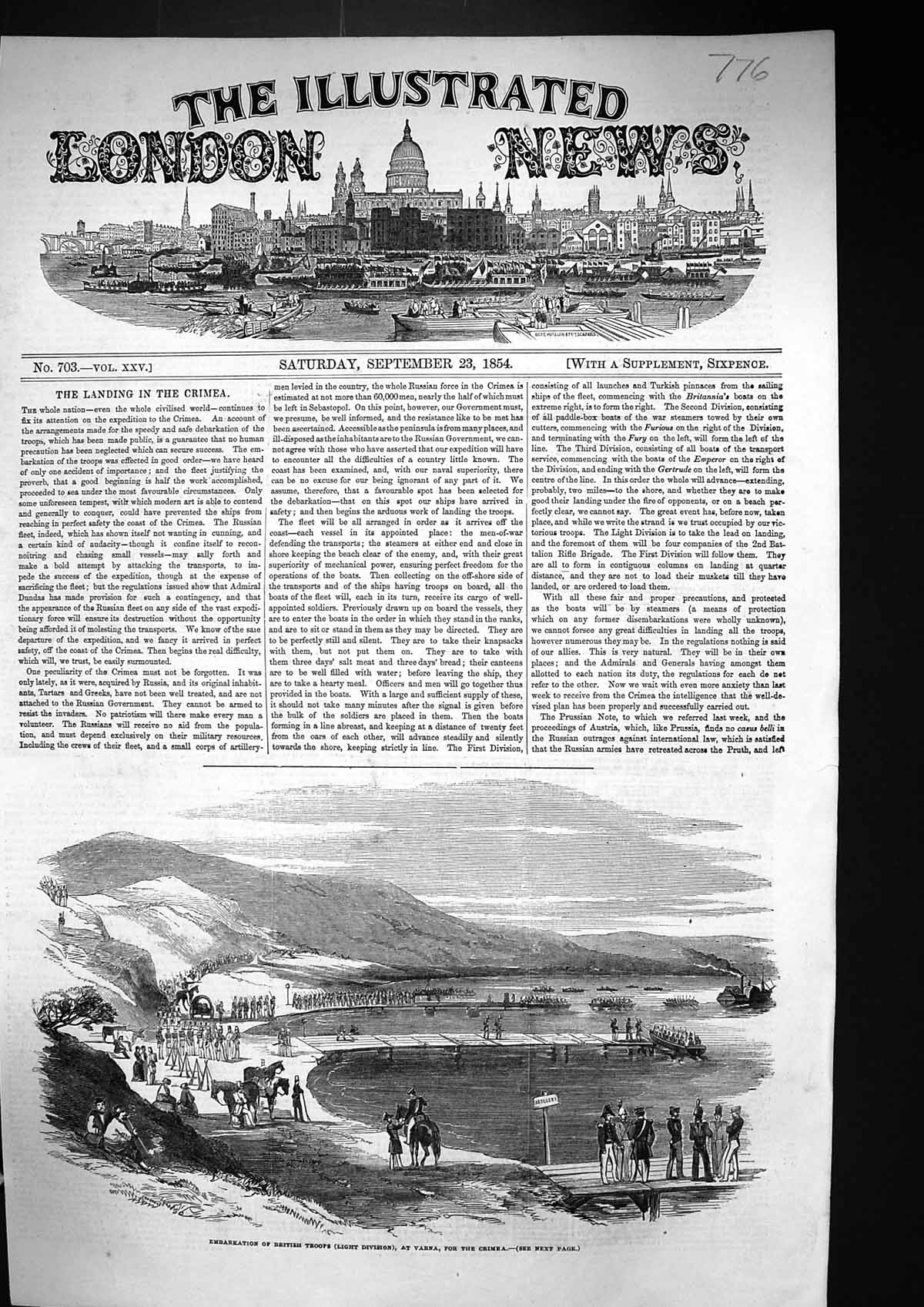 Antique Old Print 1854 Embarkation British Troops War Siers Varna Crimea War
